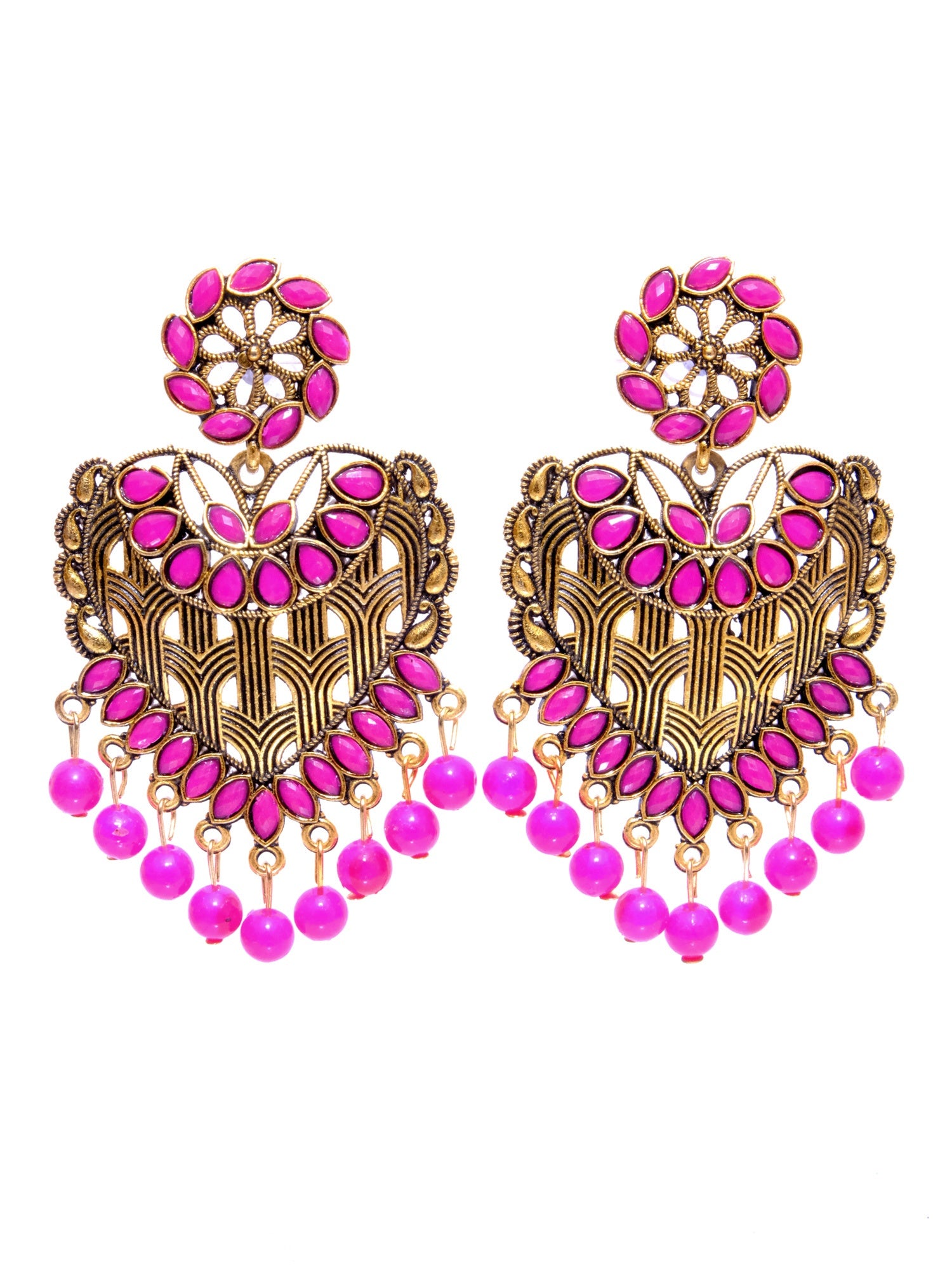 Gold Plated crystal studded Heart  Dangler Earrings for Women