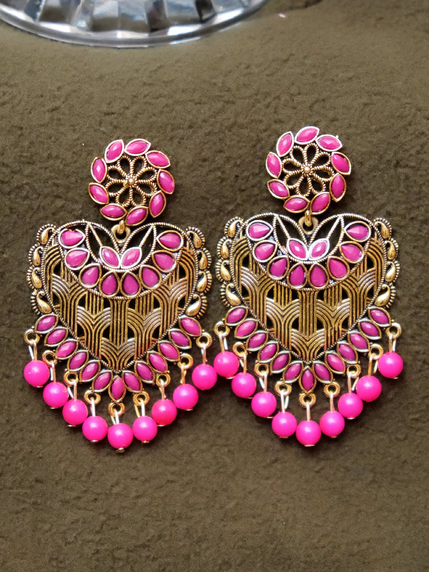 Gold Plated crystal studded Heart  Dangler Earrings for Women