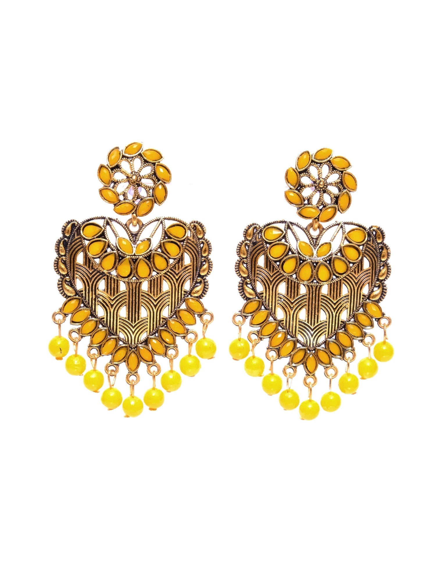 Gold Plated crystal studded Heart  Dangler Earrings for Women