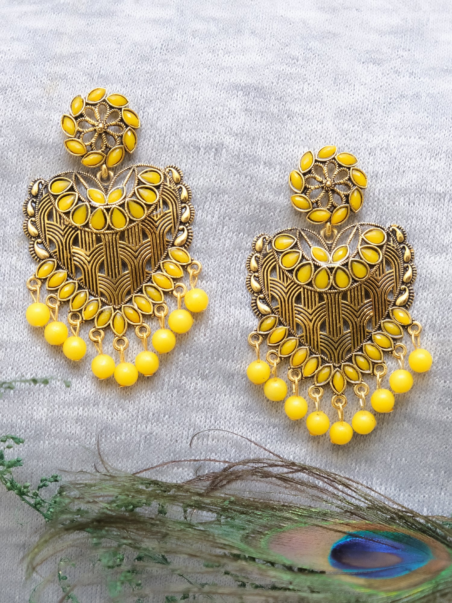 Gold Plated crystal studded Heart  Dangler Earrings for Women