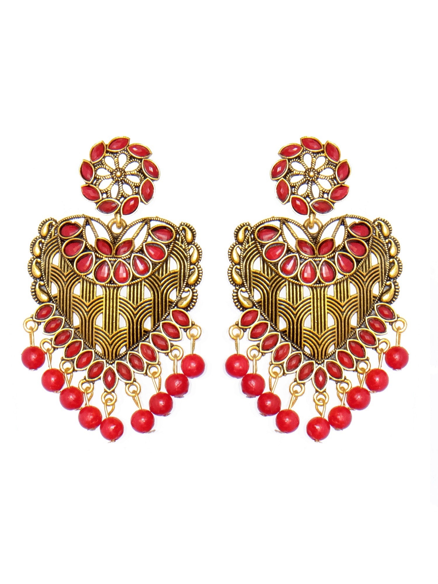 Gold Plated crystal studded Heart  Dangler Earrings for Women