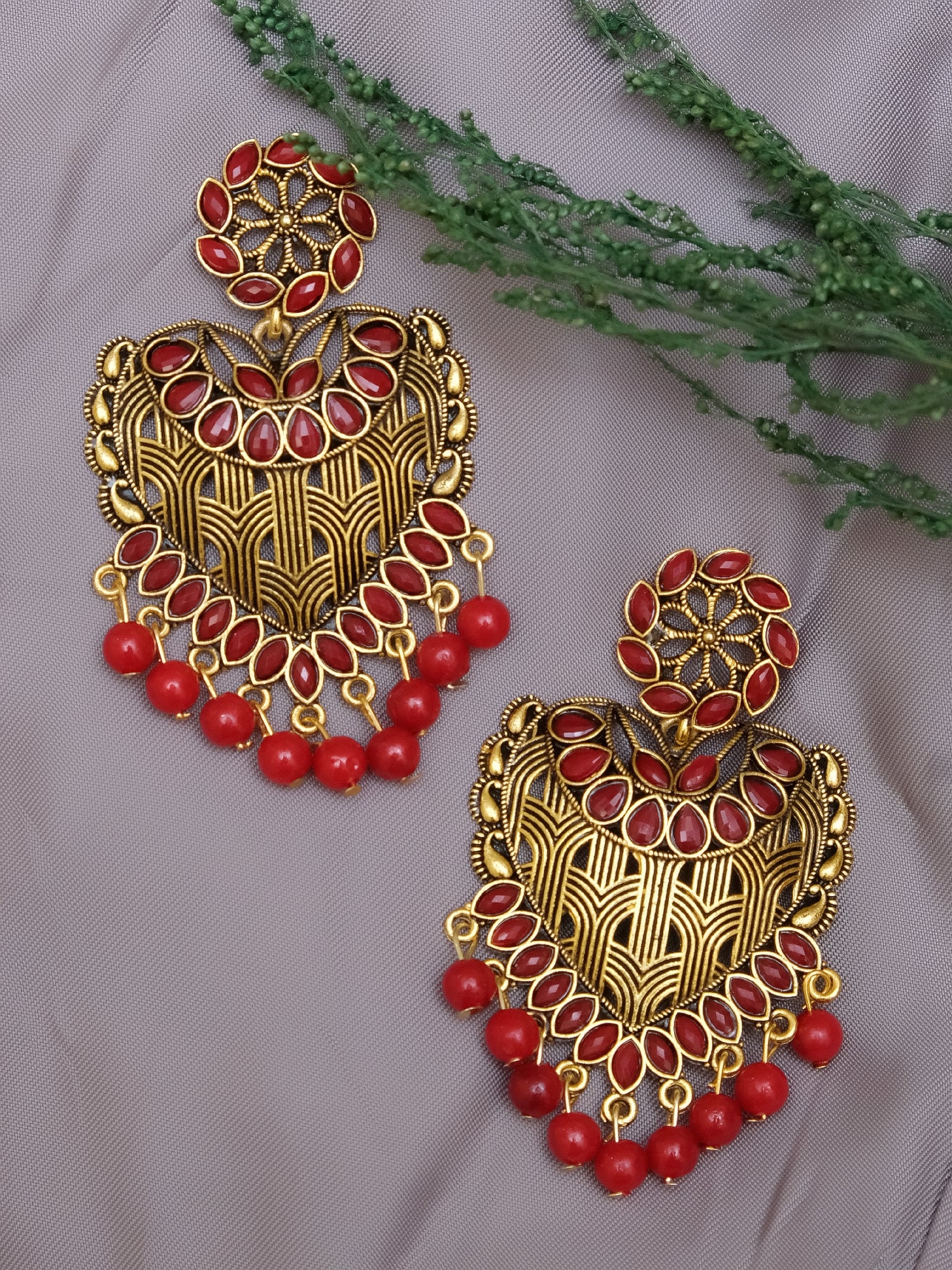 Gold Plated crystal studded Heart  Dangler Earrings for Women