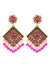 Embellished Gold Plated Square Red Kundan Dangler Earrings For Women Girls