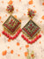Embellished Gold Plated Square Red Kundan Dangler Earrings For Women Girls