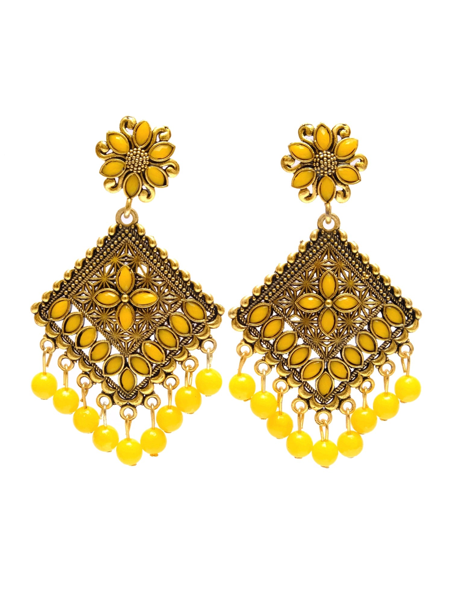 Be Unique With Bold & Beautiful 'Golden Flower' Alloy Drop & Dangler Earrings