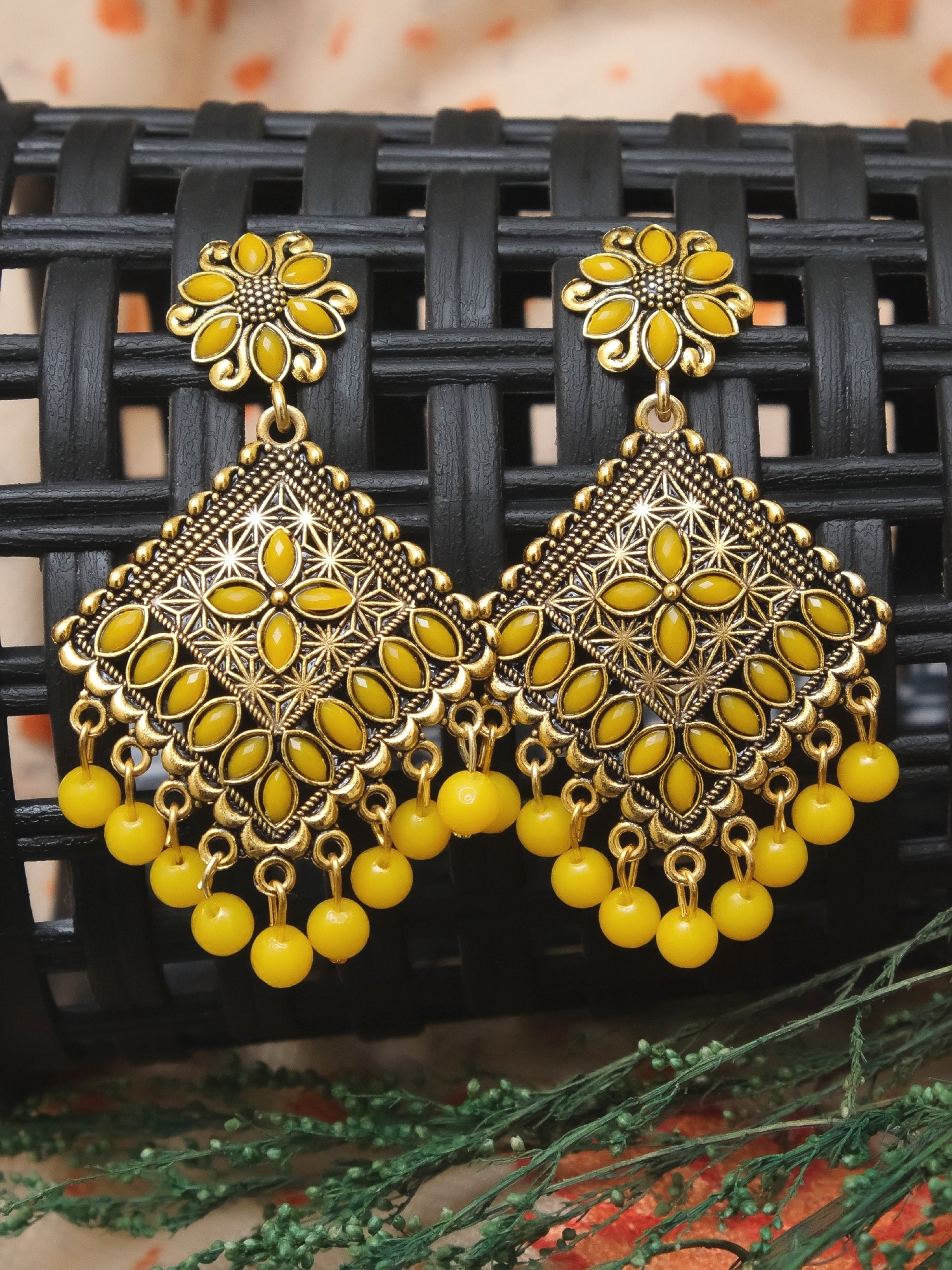 Be Unique With Bold & Beautiful 'Golden Flower' Alloy Drop & Dangler Earrings