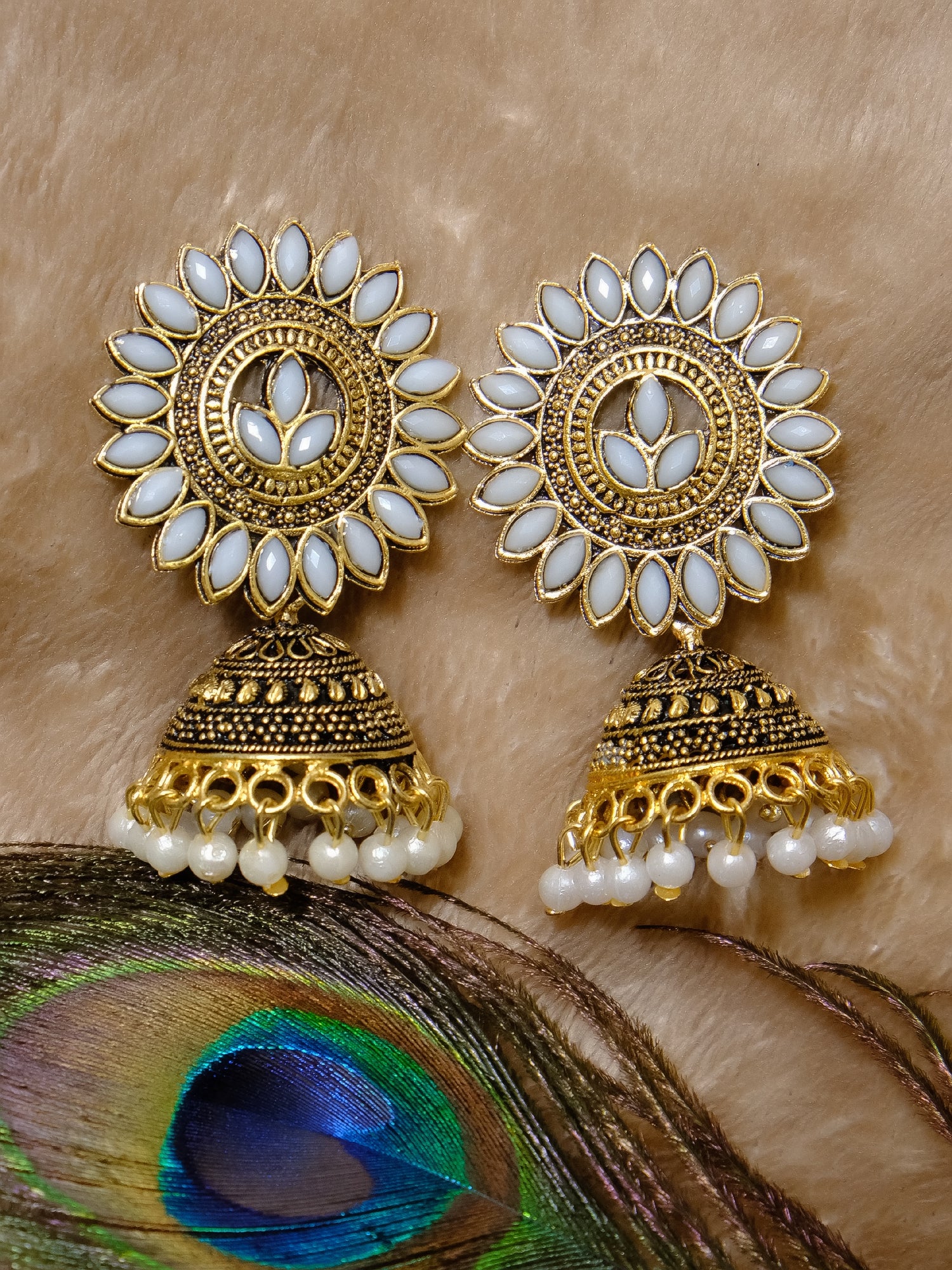 Antique Gold Leaf Jhumka Earrings for Trendy Women