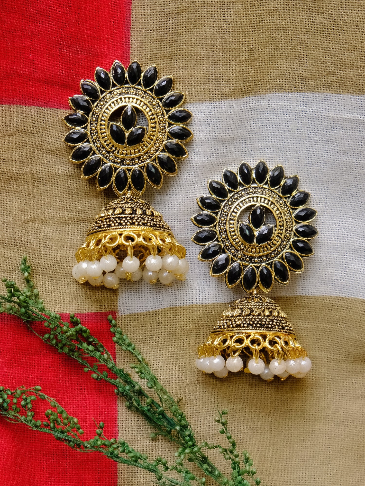 Antique Gold Leaf Jhumka Earrings for Trendy Women