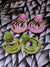 Gold Plated Pink & Green Chandbali Drop Earring Combo