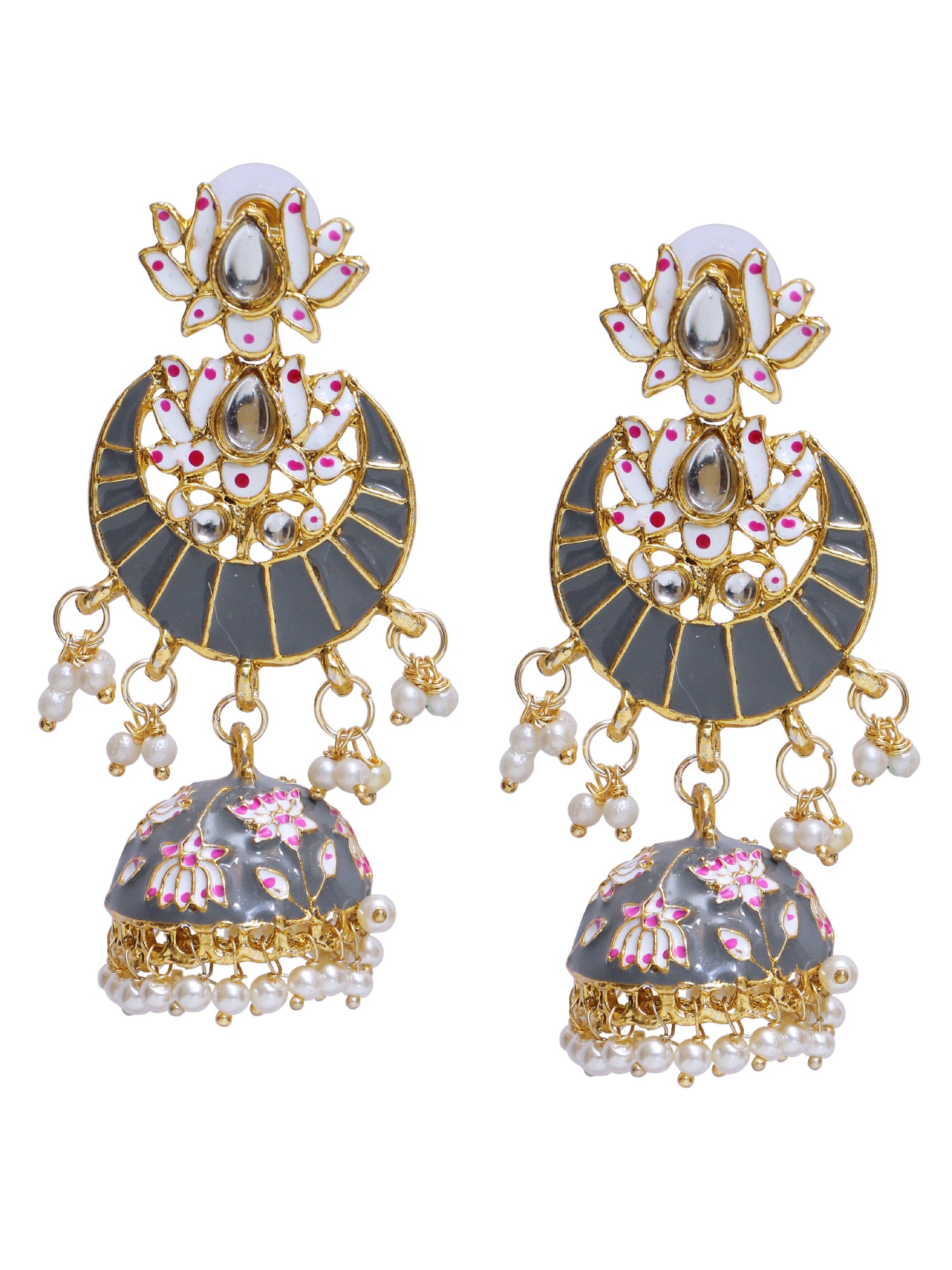 Naaz Jhumka-Traditional Indian Meenakari Lotus Chandbali Jhumki Earrings