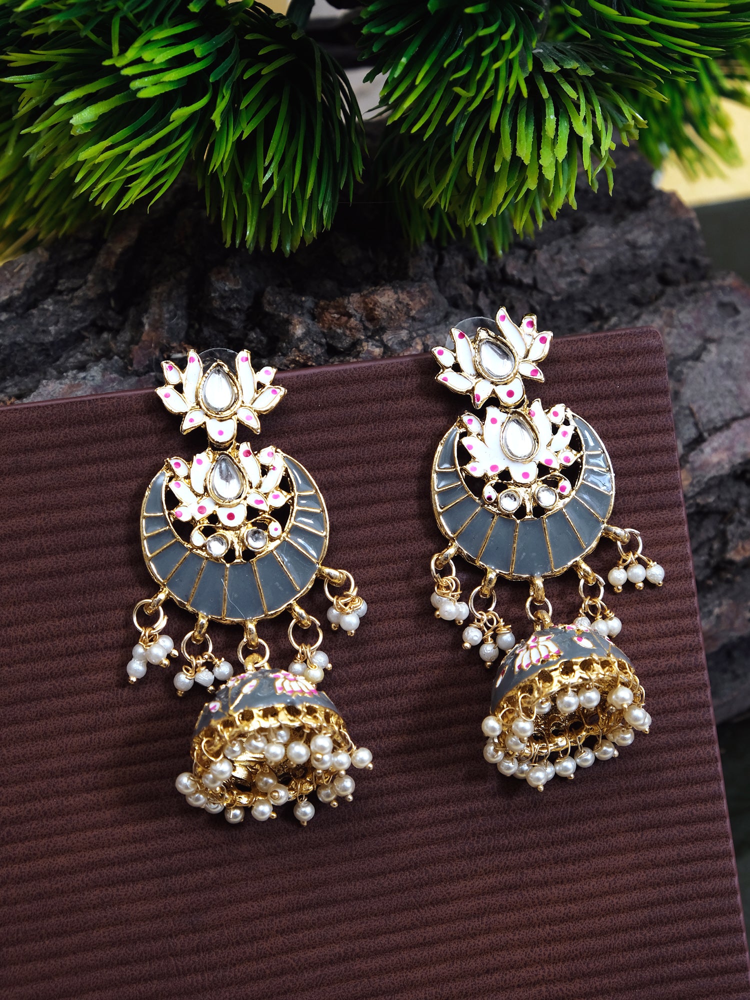 Naaz Jhumka-Traditional Indian Meenakari Lotus Chandbali Jhumki Earrings