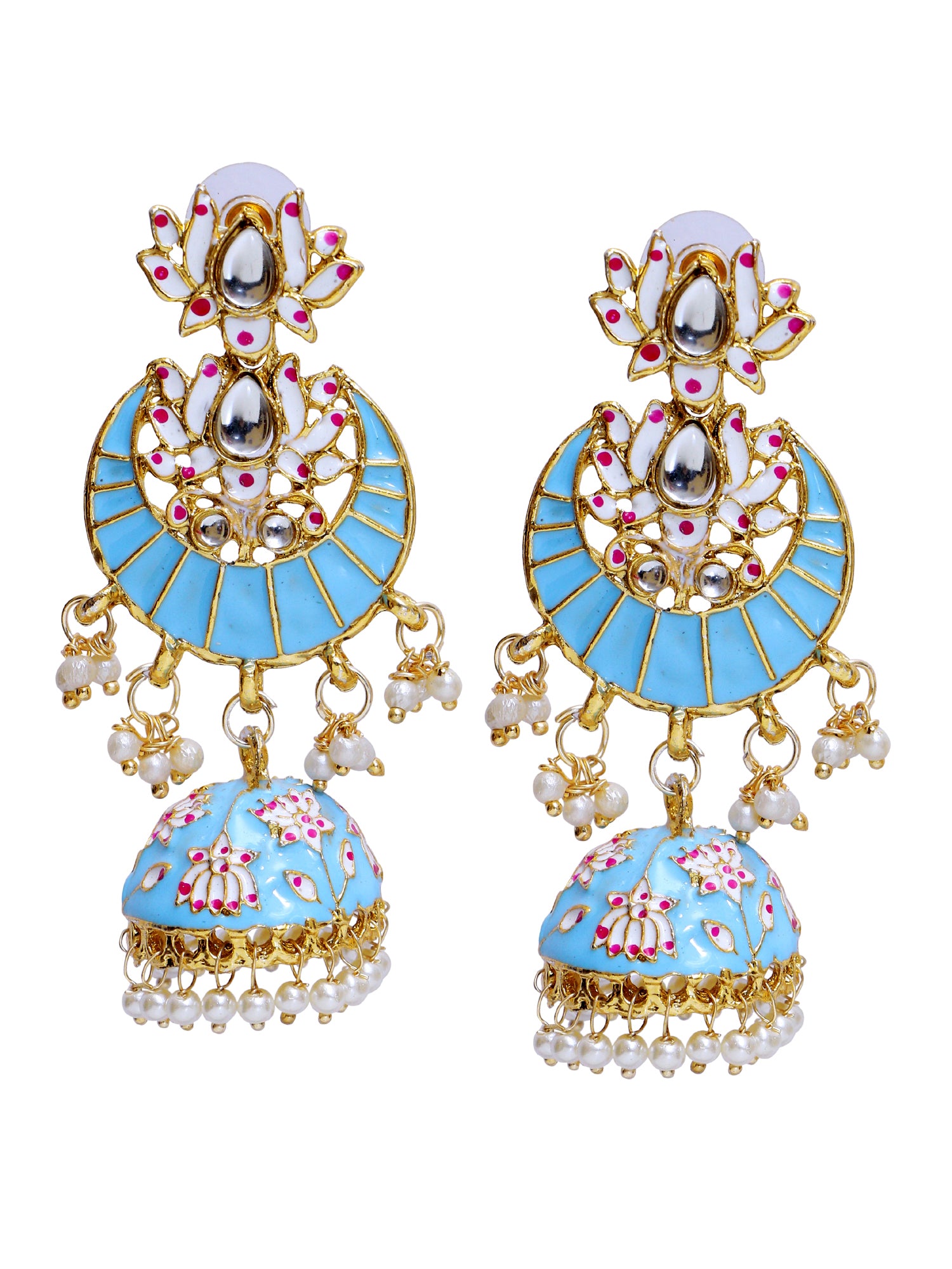 Naaz Jhumka-Traditional Indian Meenakari Lotus Chandbali Jhumki Earrings
