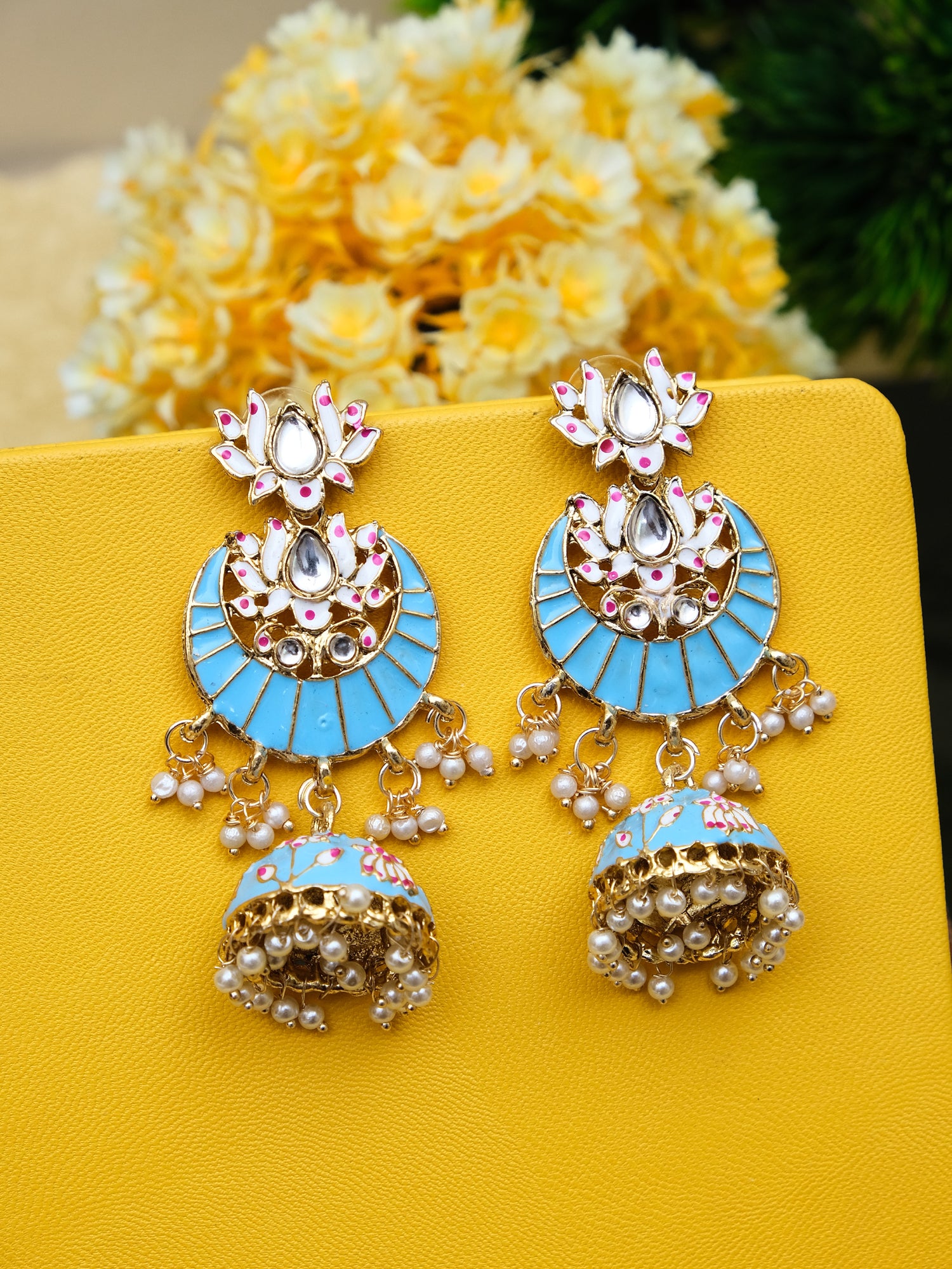 Naaz Jhumka-Traditional Indian Meenakari Lotus Chandbali Jhumki Earrings