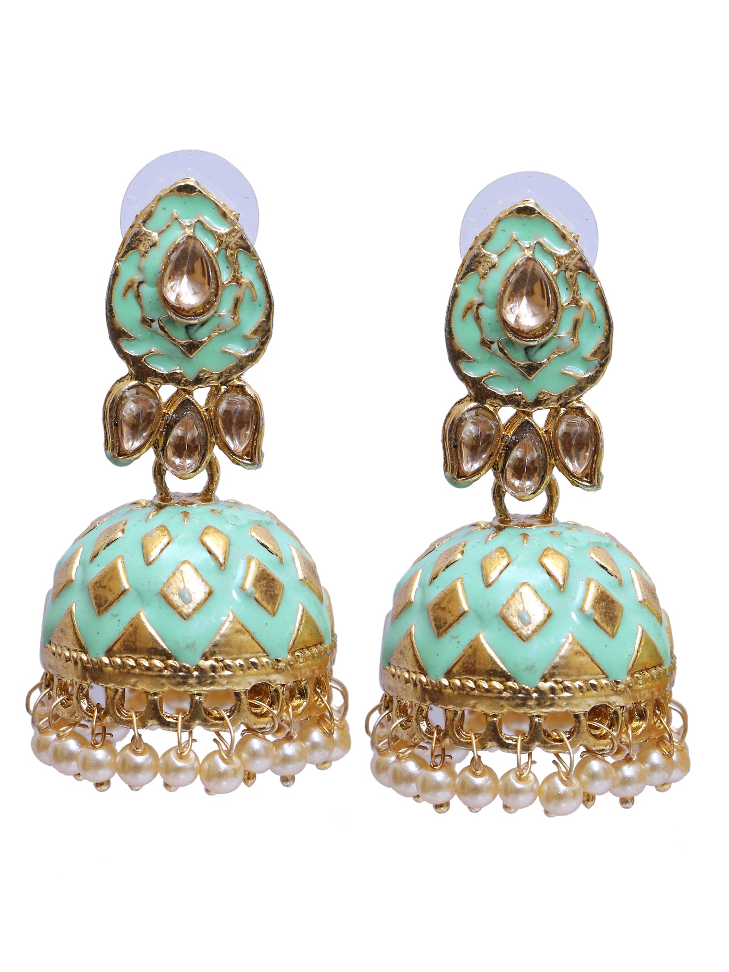 Vibrant Green Meenakari Jhumka Earrings - Traditional Gold Plated for Women