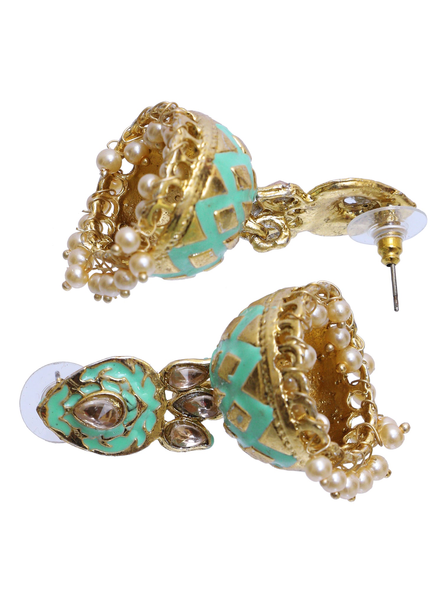 Vibrant Green Meenakari Jhumka Earrings - Traditional Gold Plated for Women