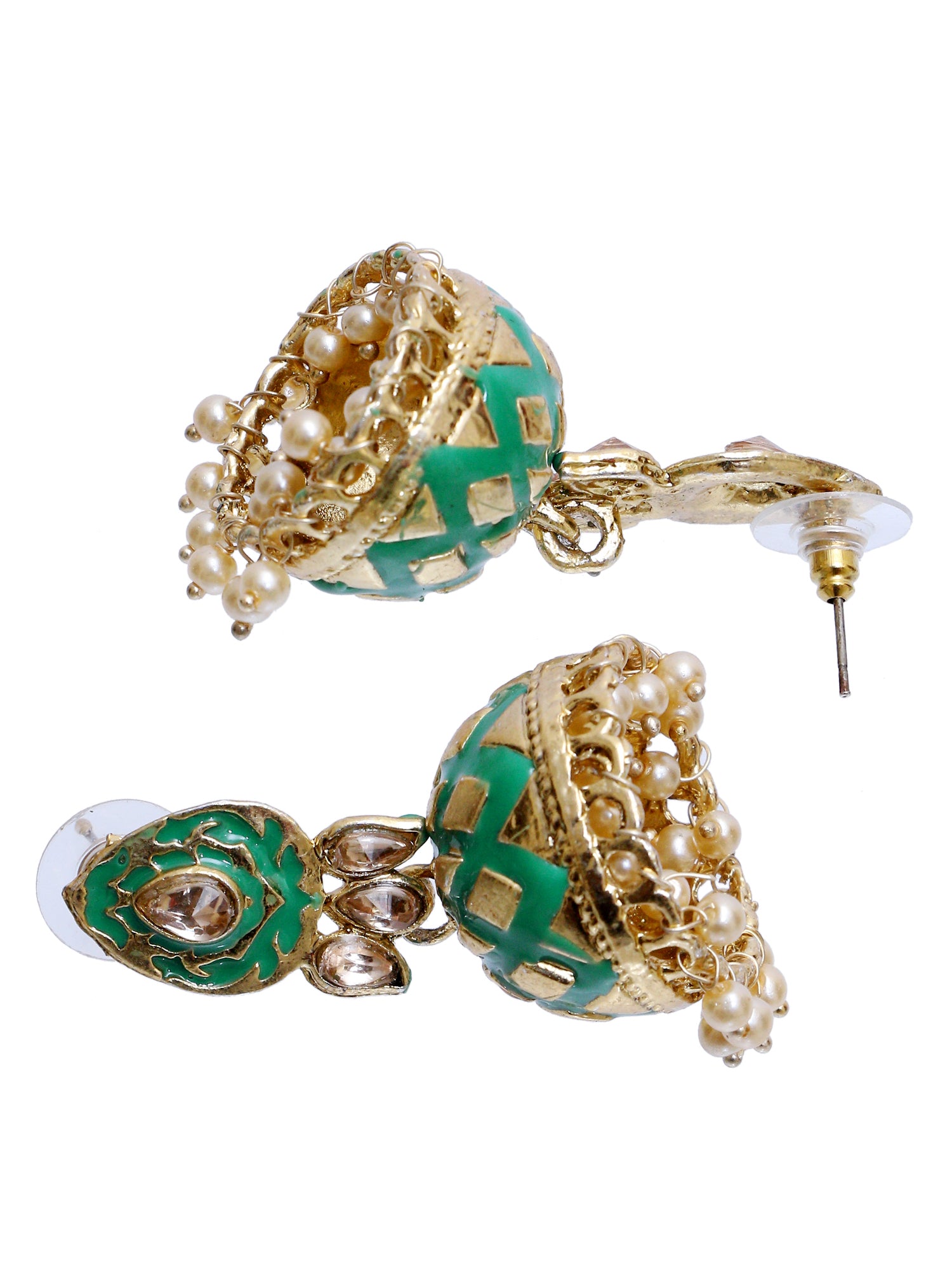 Vibrant Green Meenakari Jhumka Earrings - Traditional Gold Plated for Women