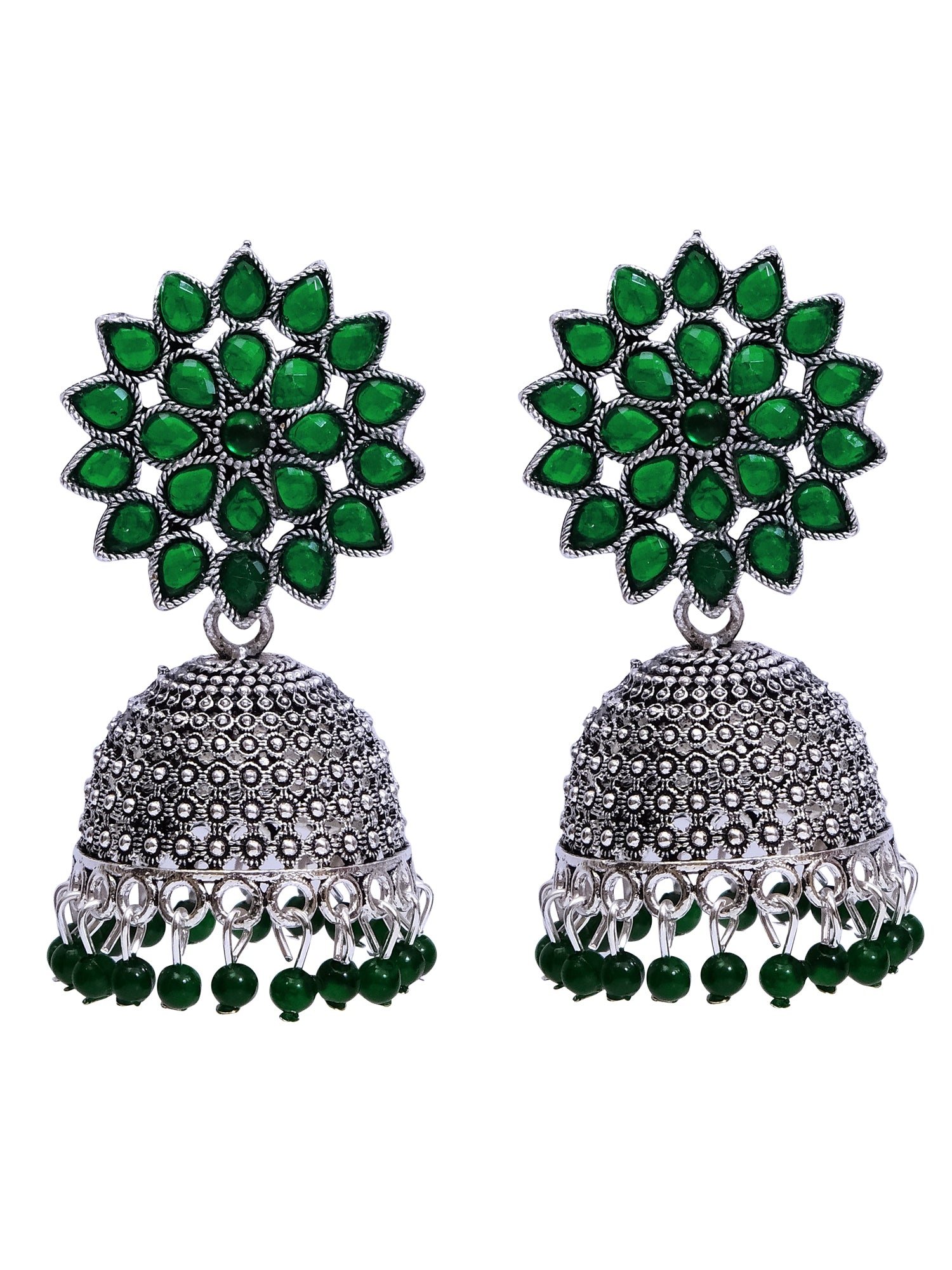 Nisha Oxidised Jhumkas - Oxidised Silver Floral Jhumki Earrings for Women