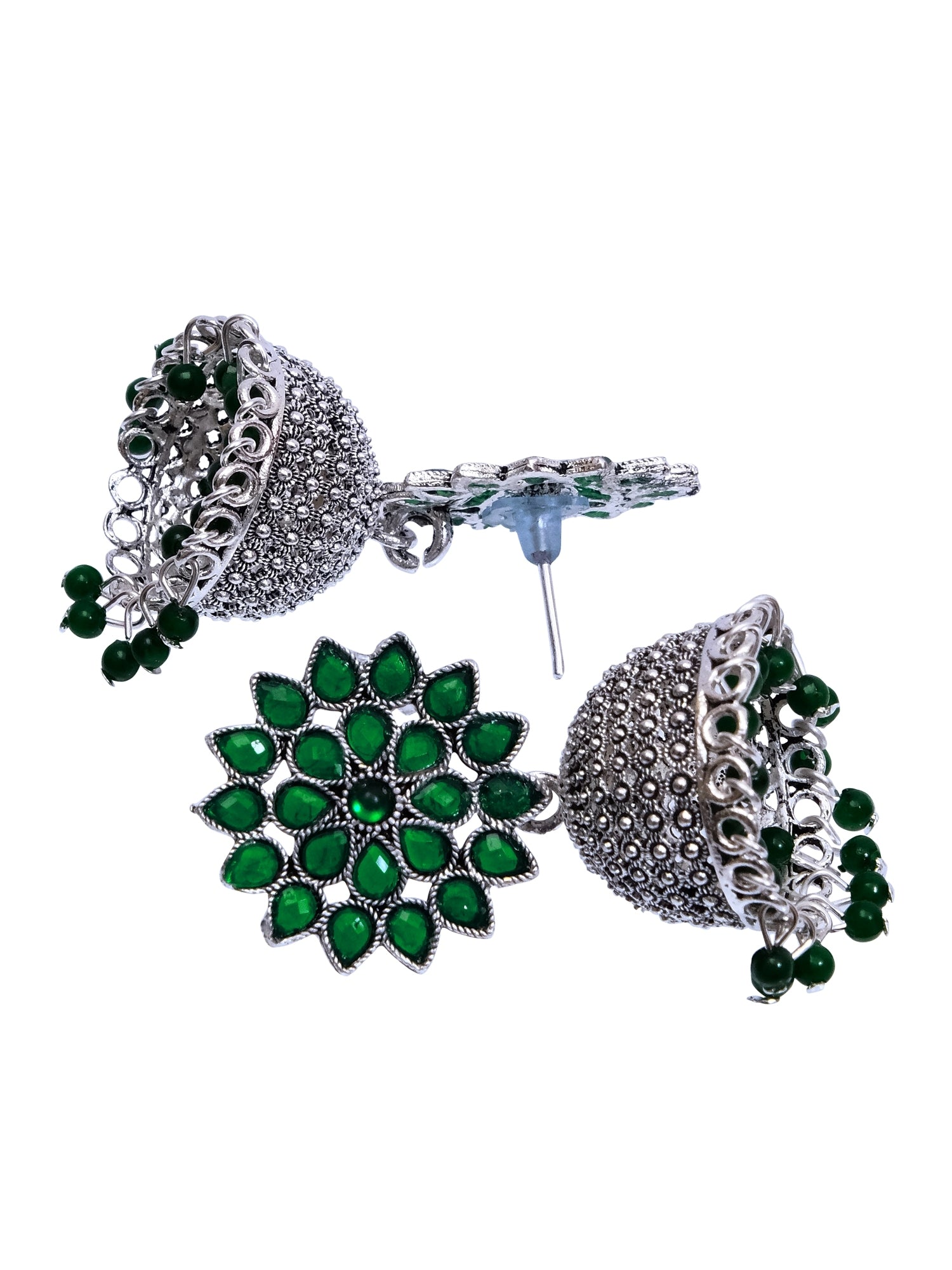 Nisha Oxidised Jhumkas - Oxidised Silver Floral Jhumki Earrings for Women