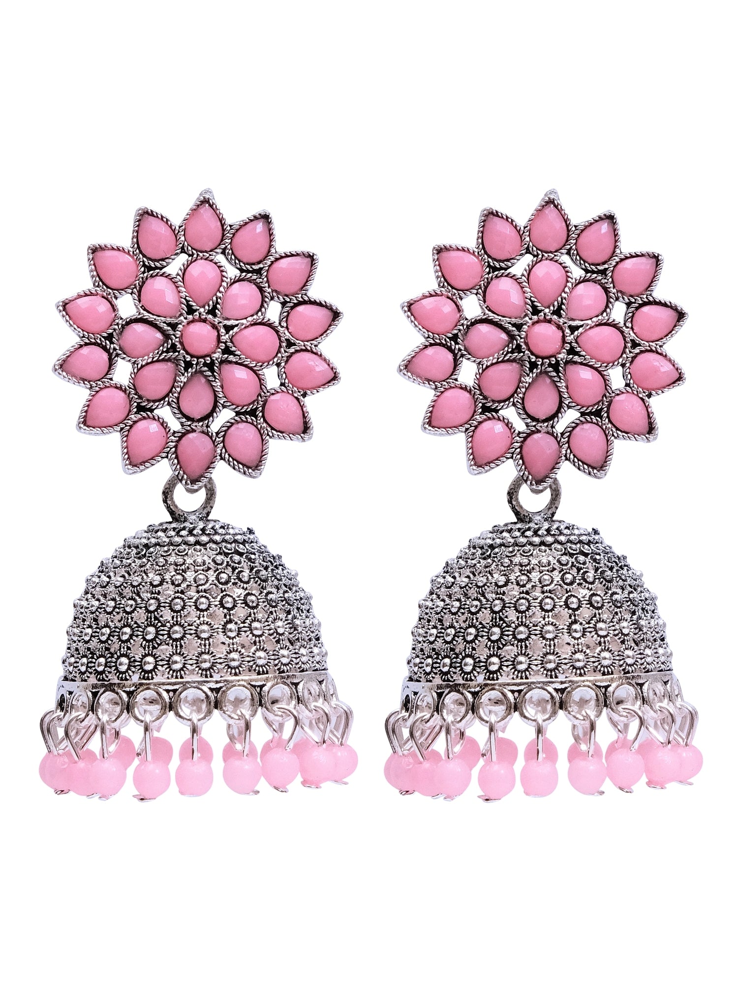 Nisha Oxidised Jhumkas - Oxidised Silver Floral Jhumki Earrings for Women