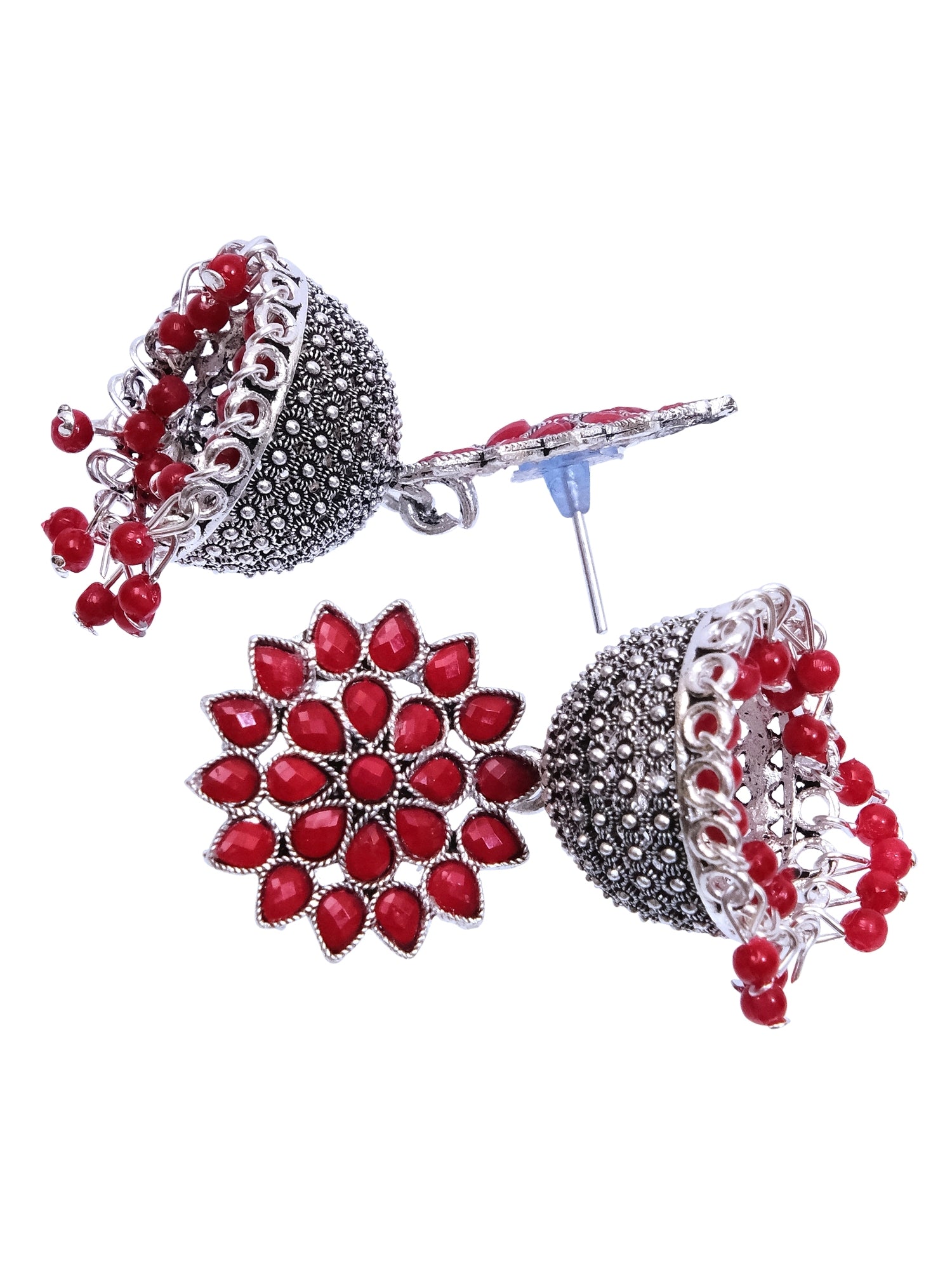 Nisha Oxidised Jhumkas - Oxidised Silver Floral Jhumki Earrings for Women