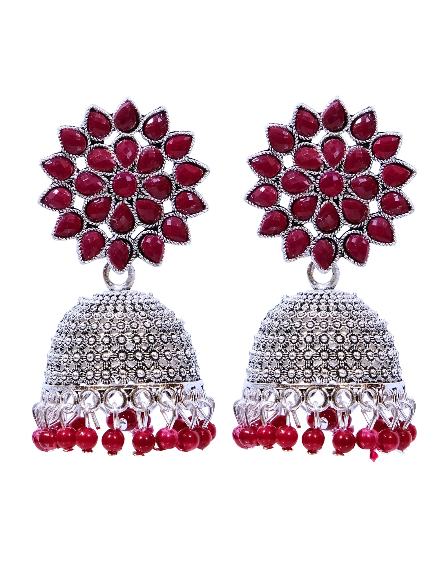 Nisha Oxidised Jhumkas - Oxidised Silver Floral Jhumki Earrings for Women