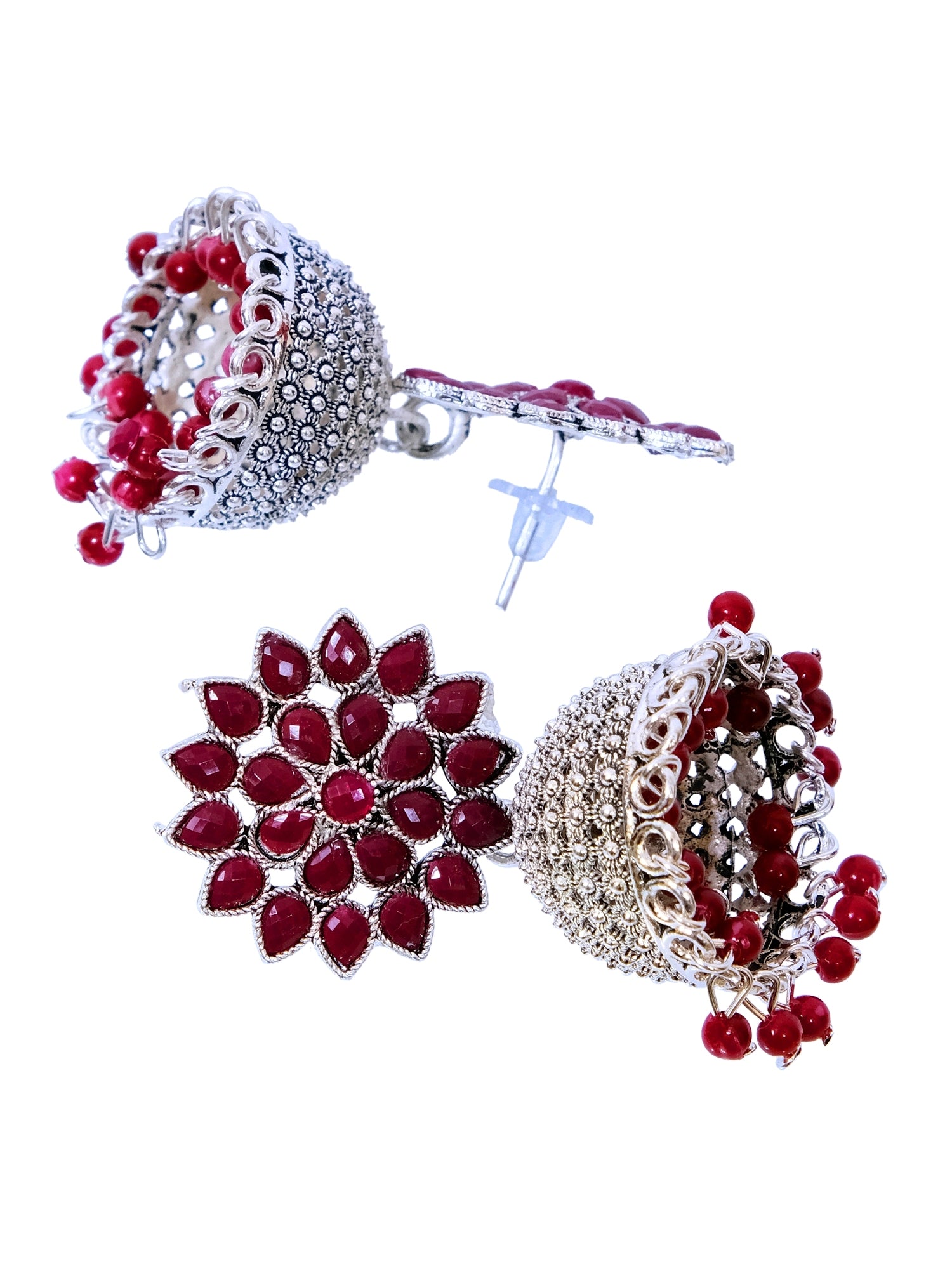 Nisha Oxidised Jhumkas - Oxidised Silver Floral Jhumki Earrings for Women