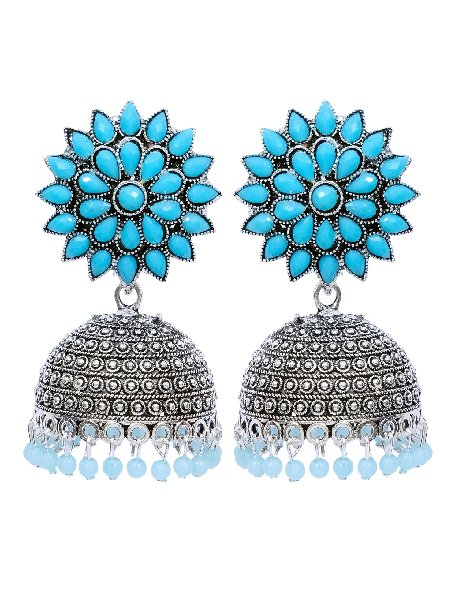 Nisha Oxidised Jhumkas - Oxidised Silver Floral Jhumki Earrings for Women