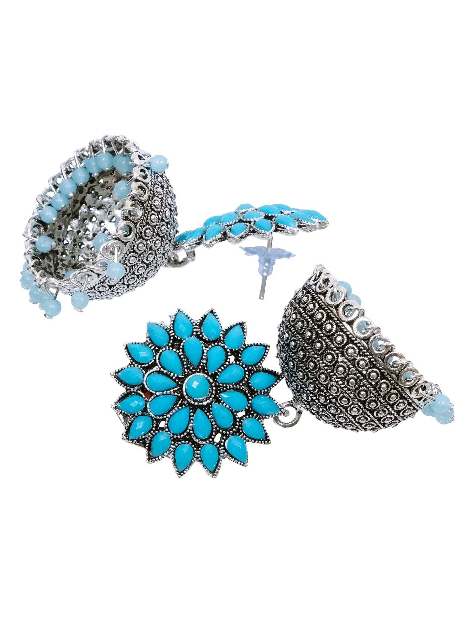 Nisha Oxidised Jhumkas - Oxidised Silver Floral Jhumki Earrings for Women