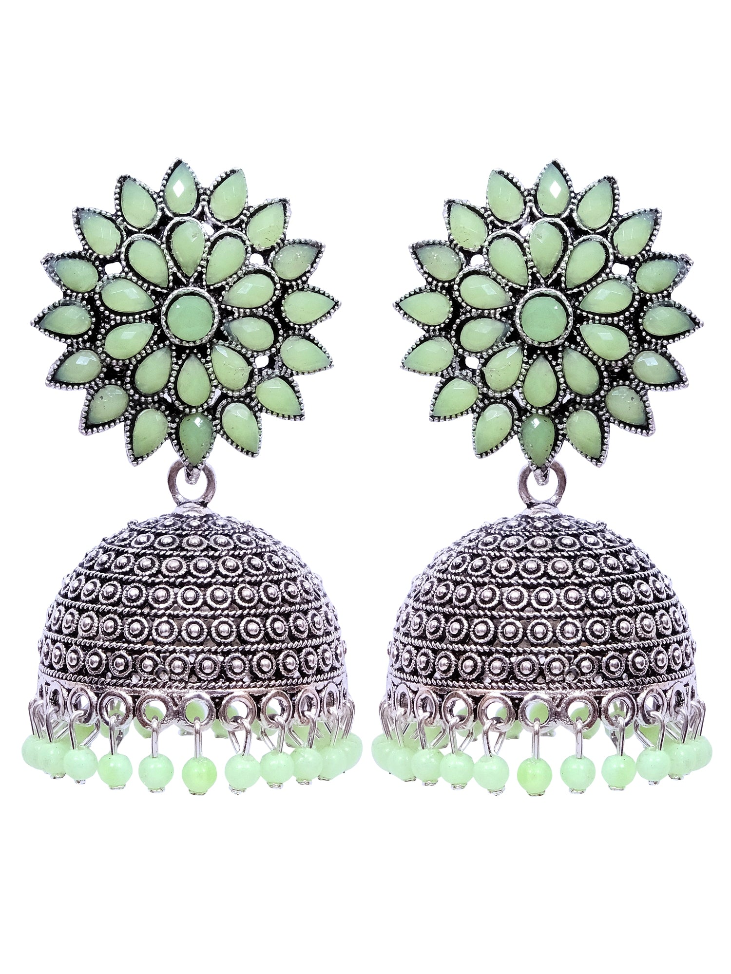 Nisha Oxidised Jhumkas - Oxidised Silver Floral Jhumki Earrings for Women