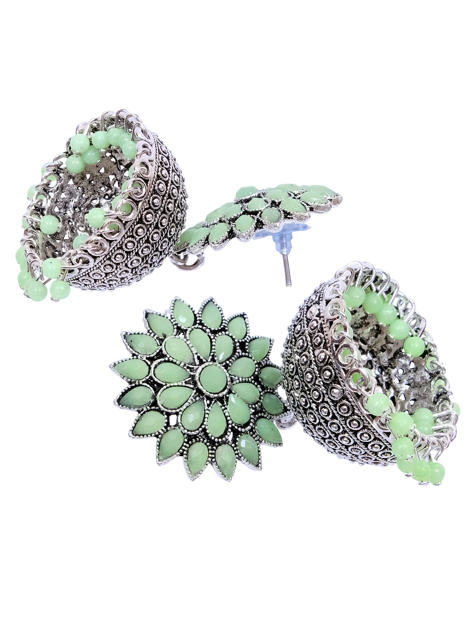 Nisha Oxidised Jhumkas - Oxidised Silver Floral Jhumki Earrings for Women