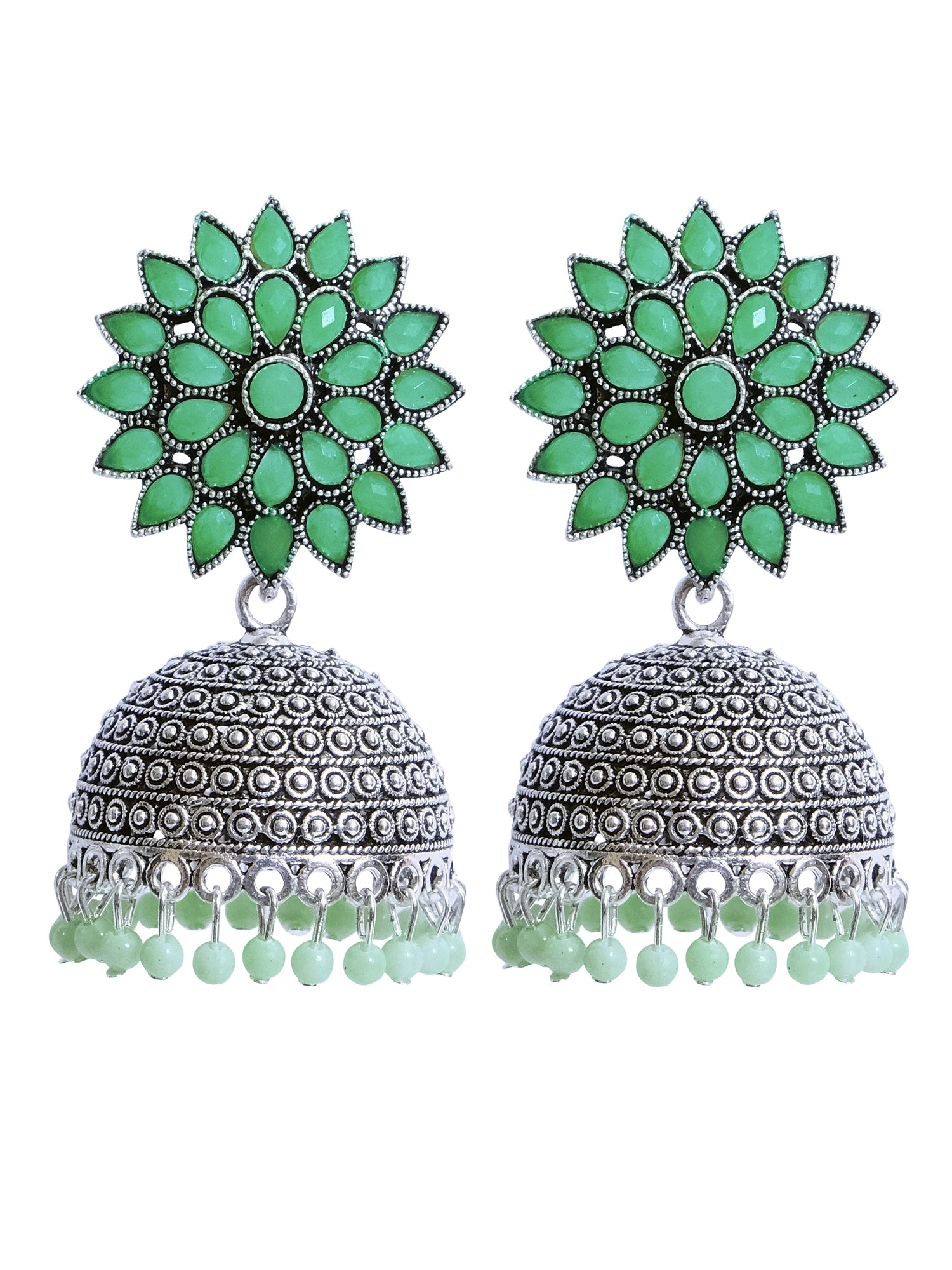 Nisha Oxidised Jhumkas - Oxidised Silver Floral Jhumki Earrings for Women