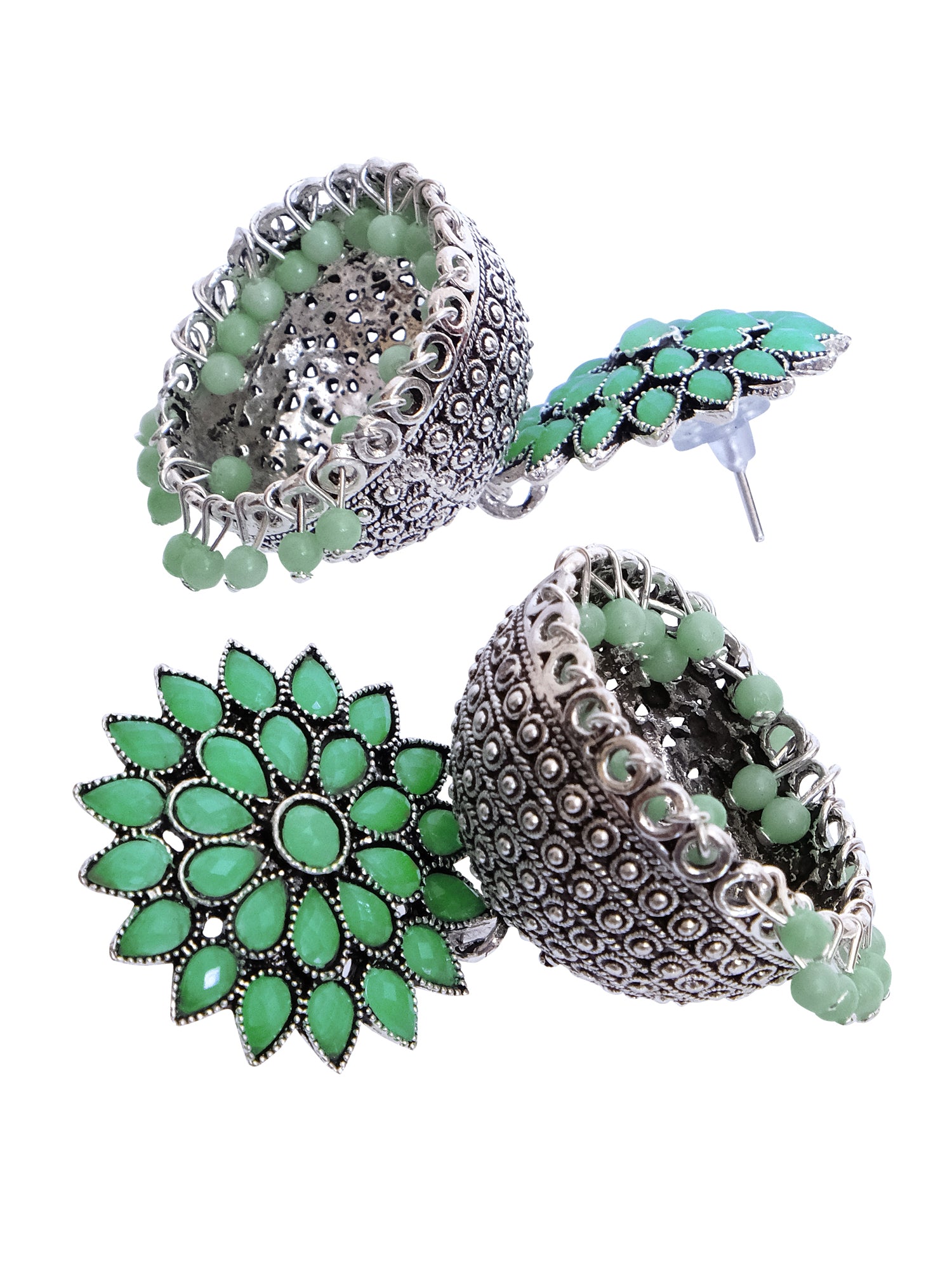 Nisha Oxidised Jhumkas - Oxidised Silver Floral Jhumki Earrings for Women
