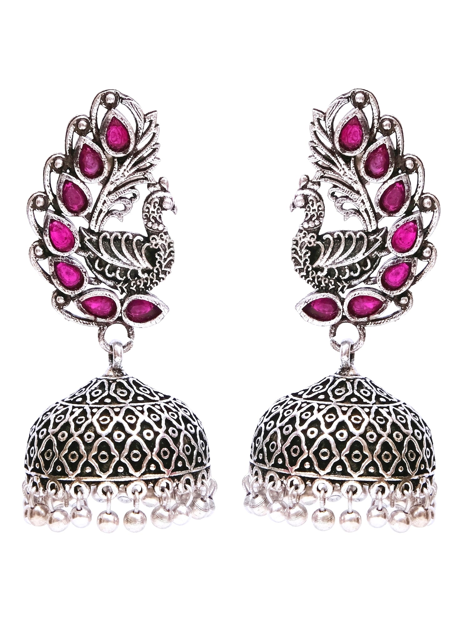 Gorgeous Peacock Jhumka Earrings - Trendy & Unique Silver Oxidised Women Collection