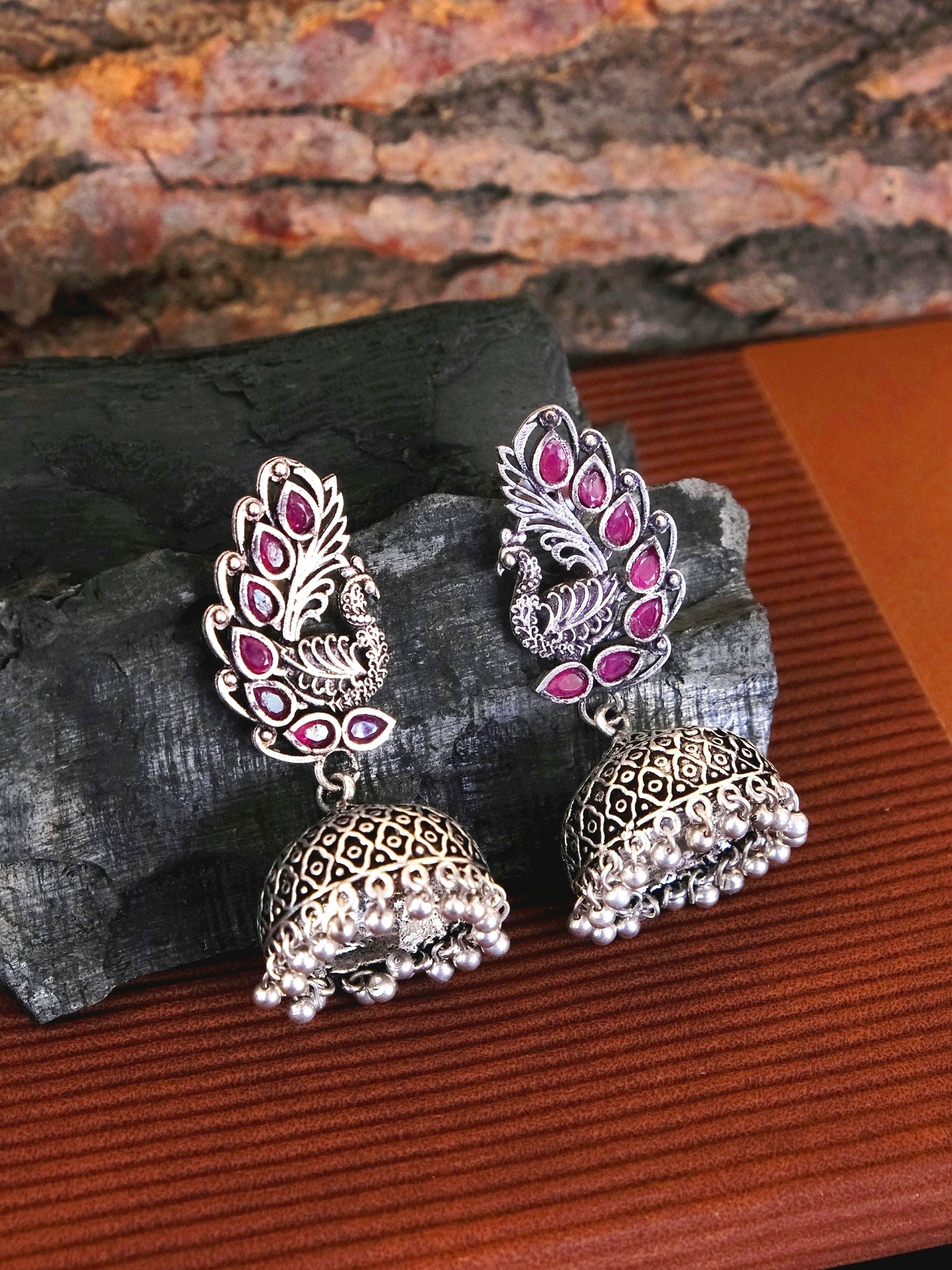 Gorgeous Peacock Jhumka Earrings - Trendy & Unique Silver Oxidised Women Collection
