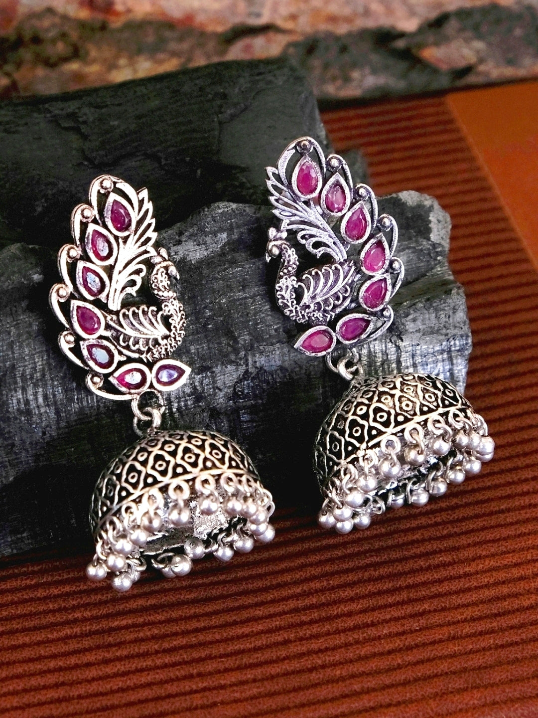 Gorgeous Peacock Jhumka Earrings - Trendy & Unique Silver Oxidised Women Collection