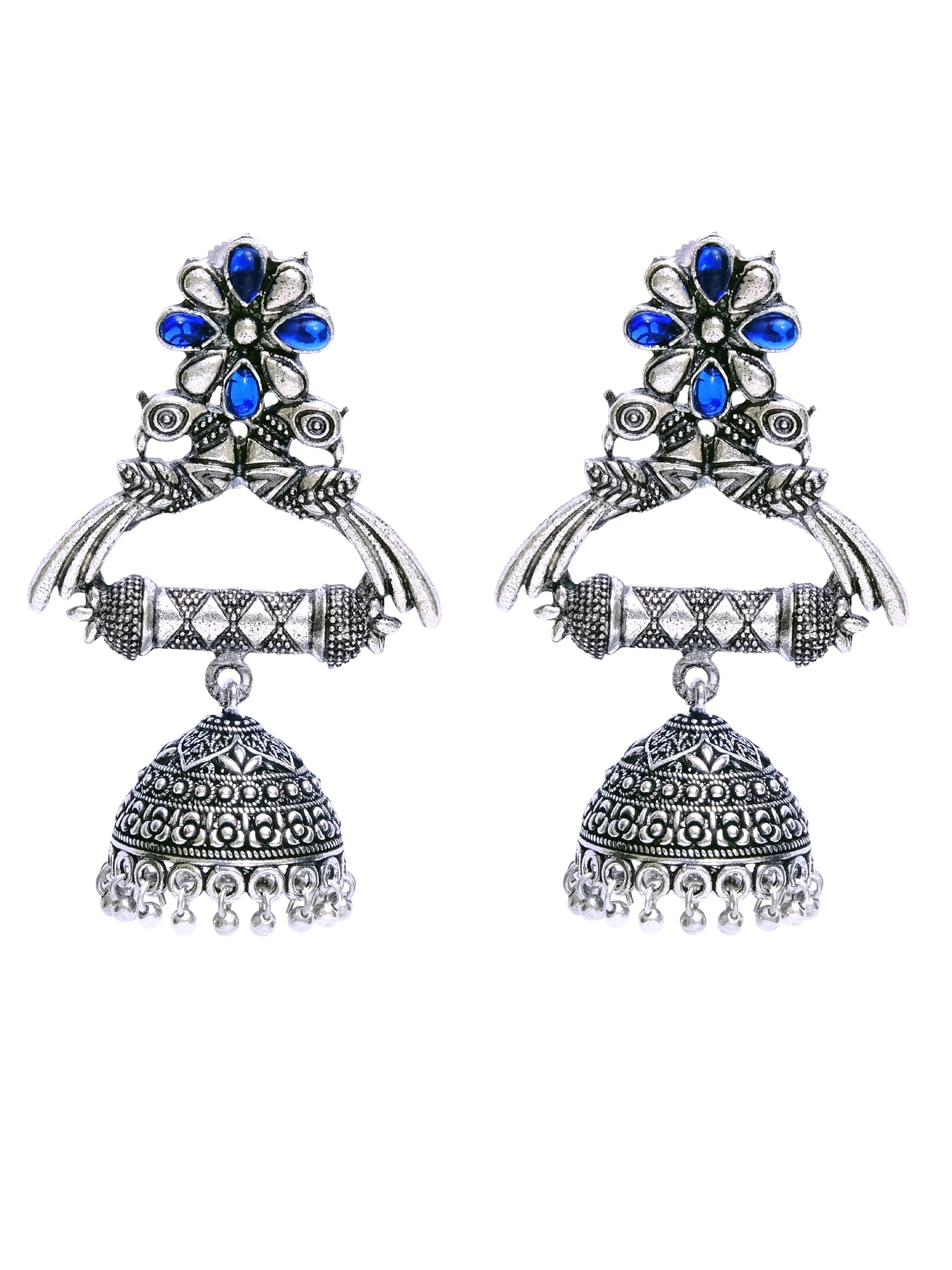 Oxidised German Silver Jhumkas: Unique Green-Pink Earrings for Girls and Women