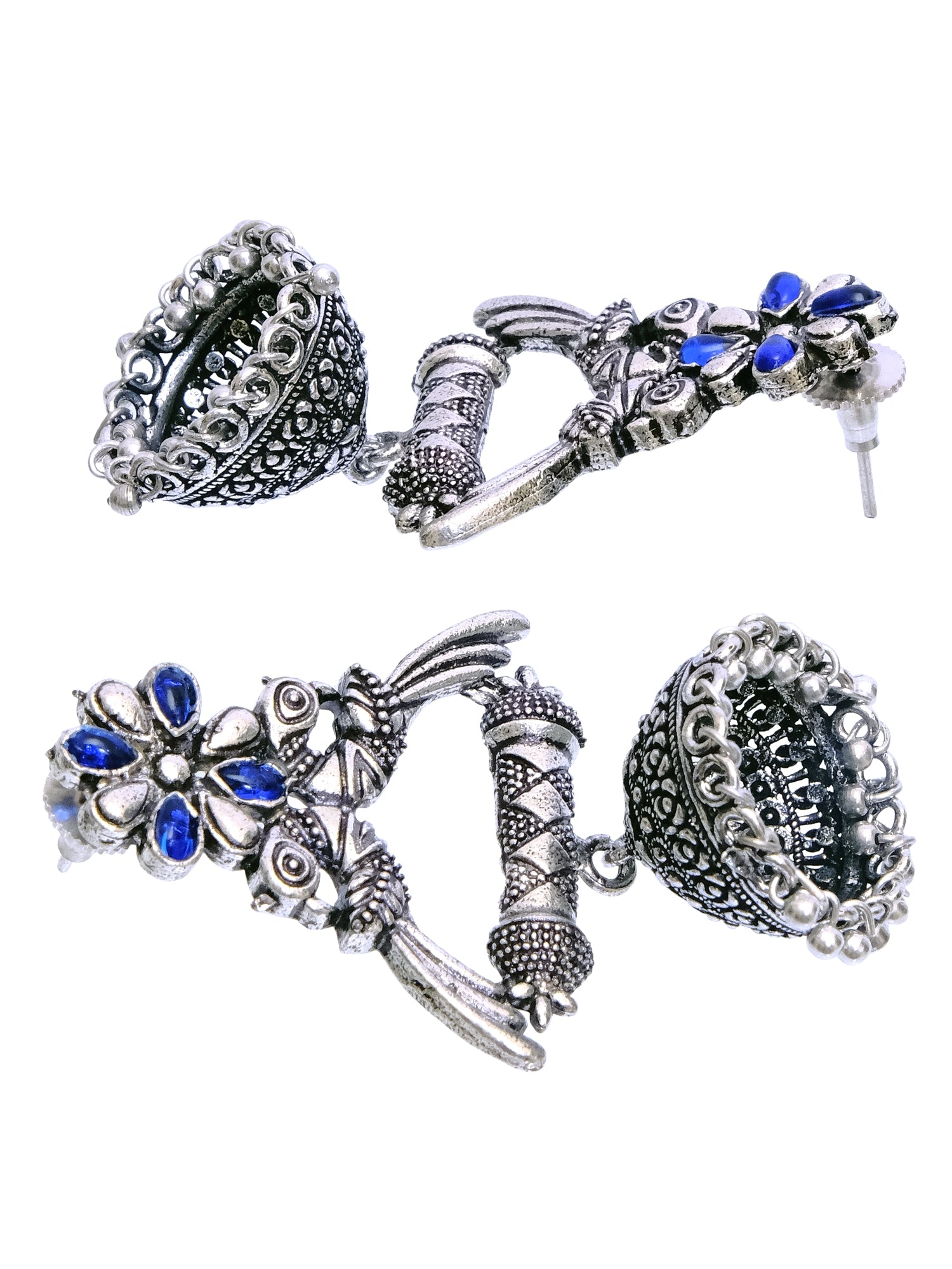 Oxidised German Silver Jhumkas: Unique Green-Pink Earrings for Girls and Women