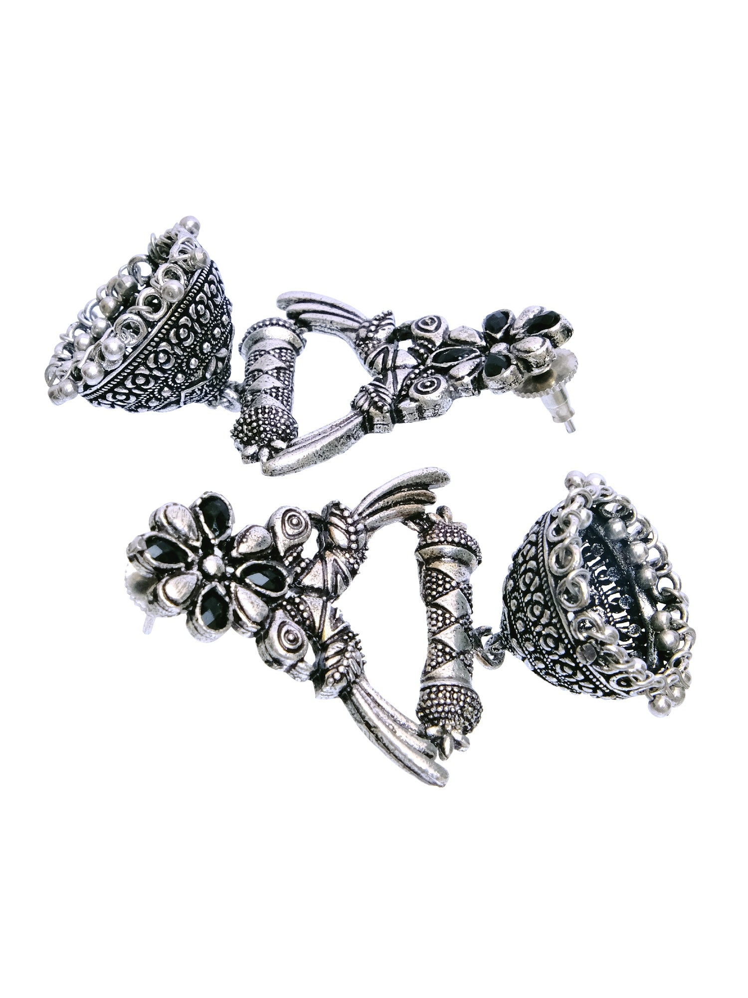 Oxidised German Silver Jhumkas: Unique Green-Pink Earrings for Girls and Women