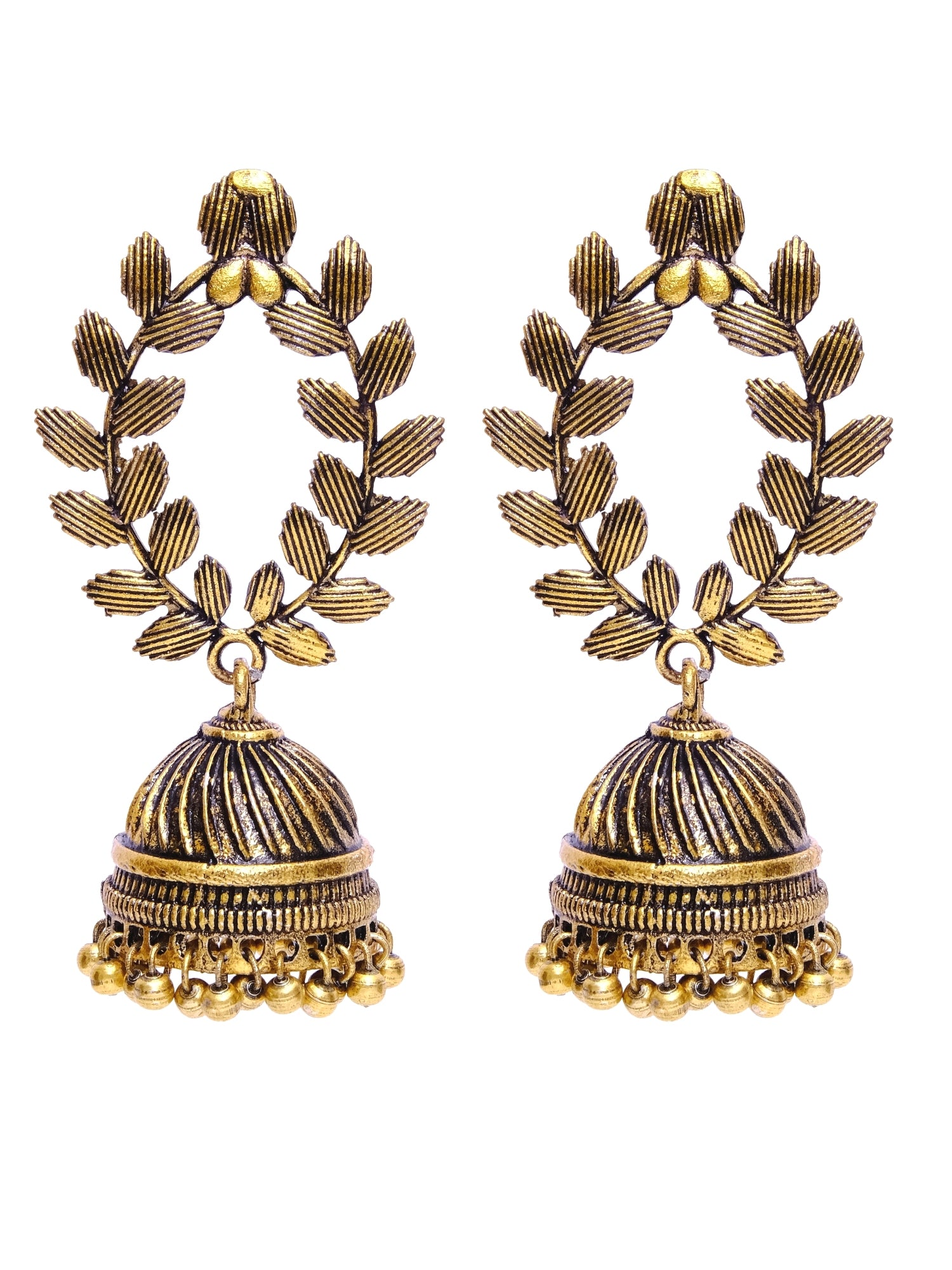 Beautiful Oxidised Silver Leaf Jhumka Earrings for Women's Festive Look