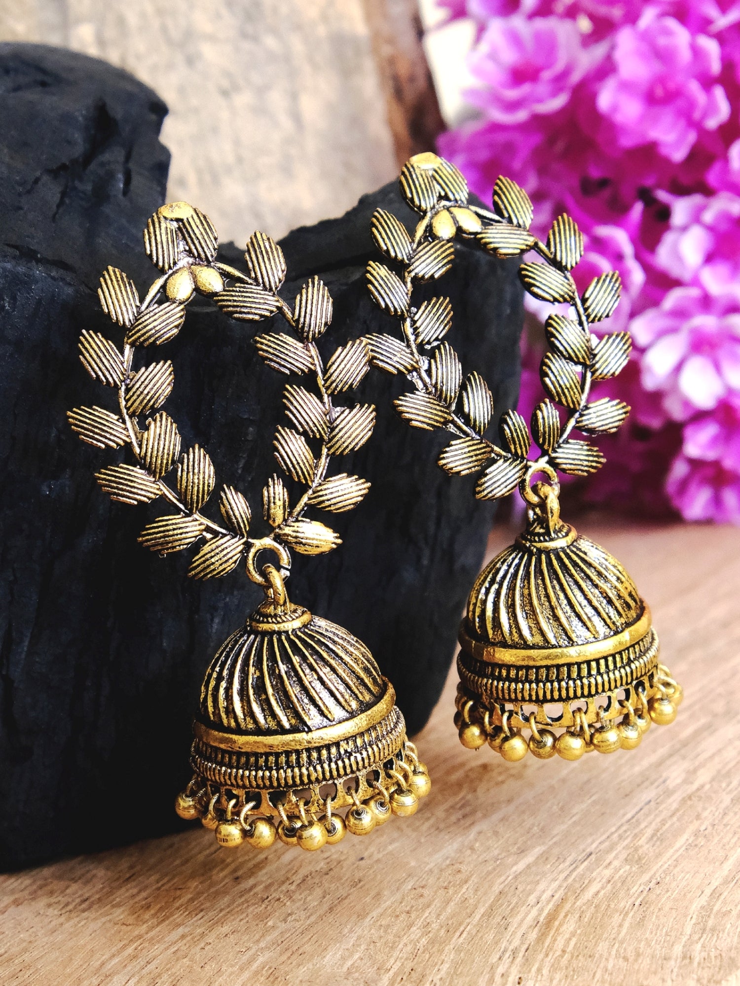 Beautiful Oxidised Silver Leaf Jhumka Earrings for Women's Festive Look