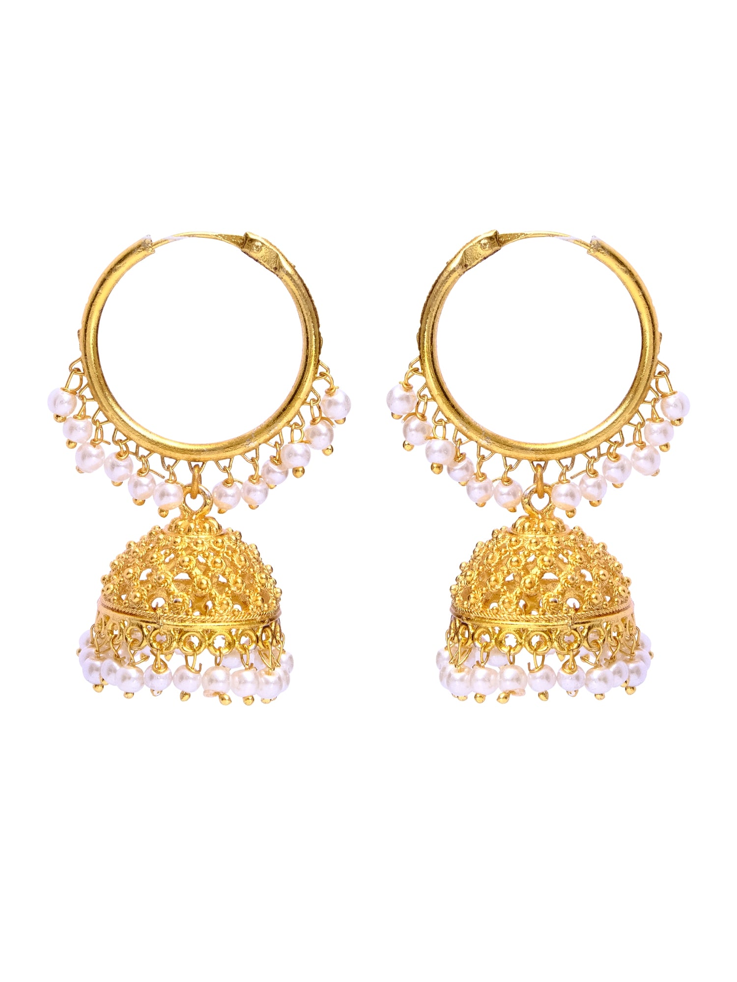 Indian Royal Style Oxidized Silver Jhumki with White Pearls Hoop Jhumka Earrings