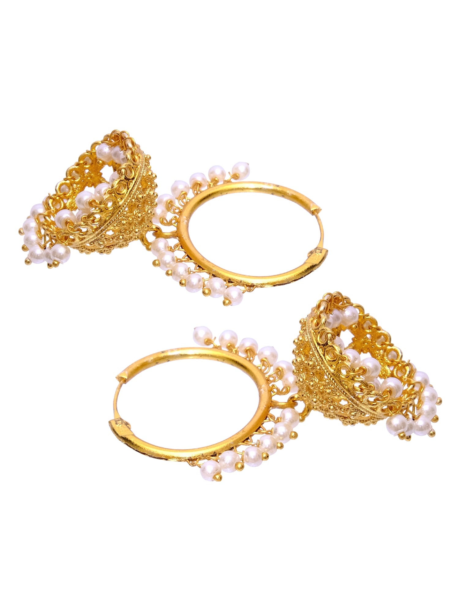 Indian Royal Style Oxidized Silver Jhumki with White Pearls Hoop Jhumka Earrings