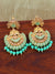 Traditional Gold Plated Kundan Work Sea Green Color Drop & Dangle Earrings RAE0696