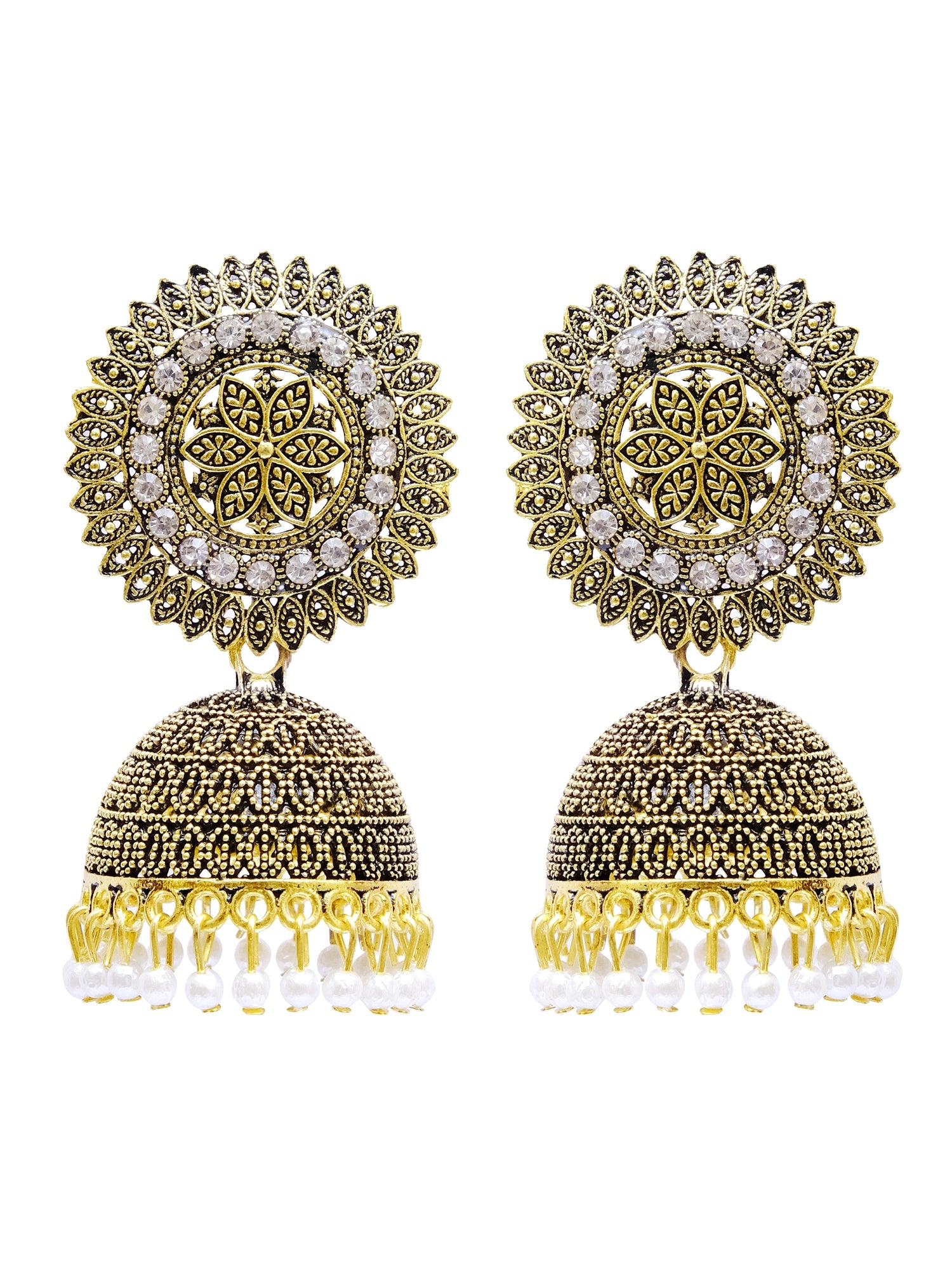 Traditional Gold Plated Small Drop Jhumka Earrings with Pearl Details