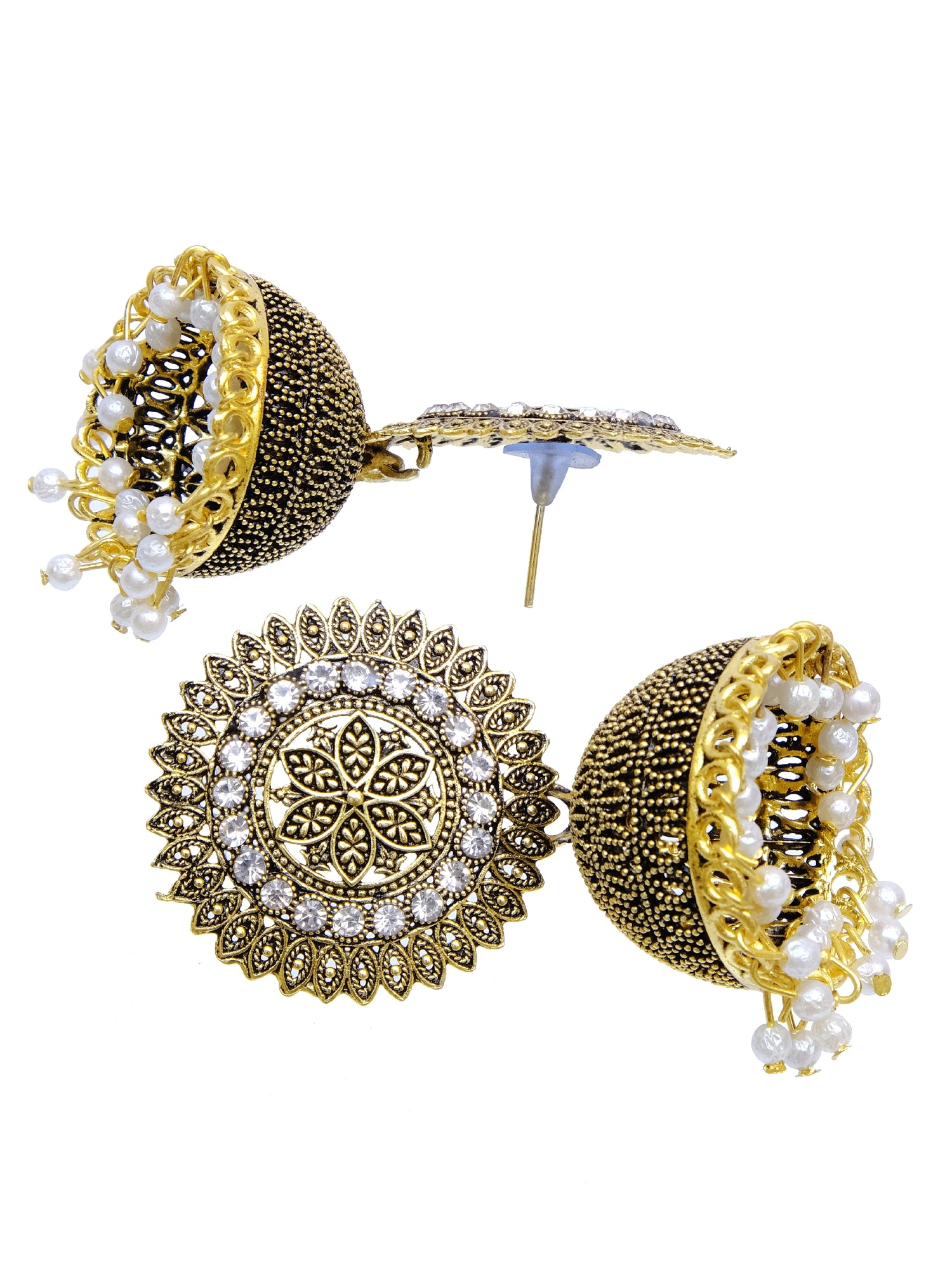 Traditional Gold Plated Small Drop Jhumka Earrings with Pearl Details