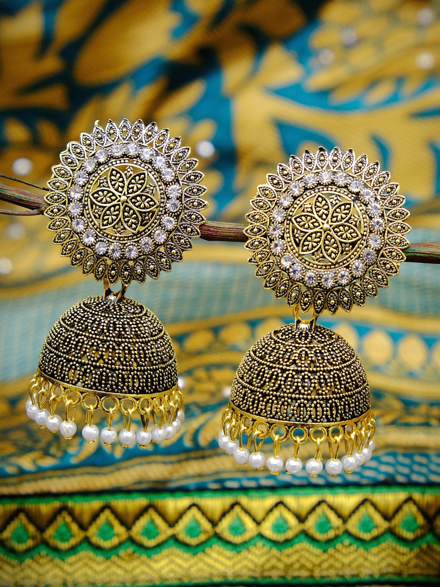 Traditional Gold Plated Small Drop Jhumka Earrings with Pearl Details