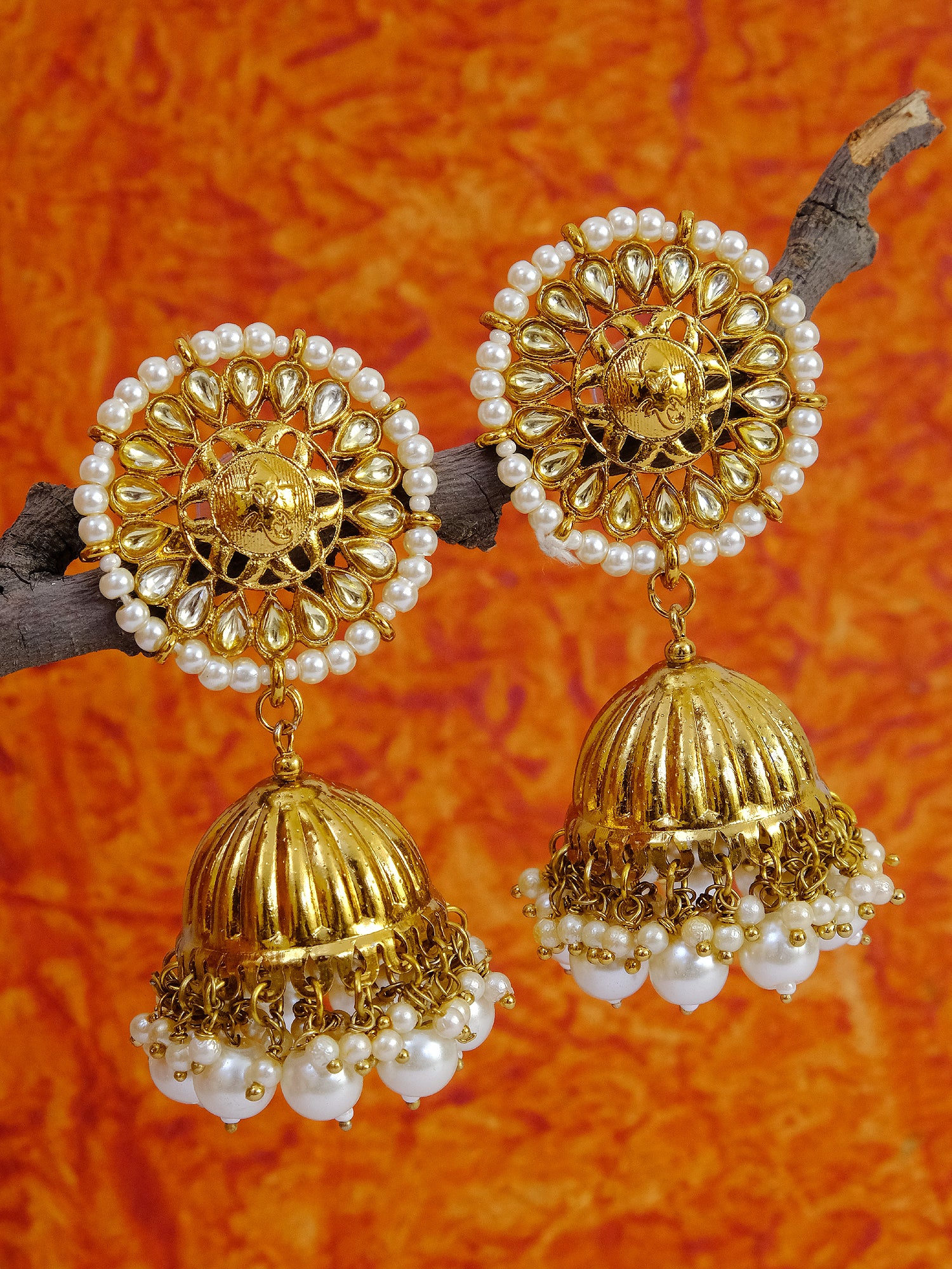 Traditional Gold-Plated Pearls Jhumkas  for Girls and Women