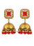 Gold-Plated Kundan Studded Floral Patterned Meenakari Jhumka Earrings in Red Color with Pearls RAE0793