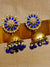 Gold-Plated Kundan Studded Floral Patterned Meenakari Jhumka Earrings in Blue Color with Pearls RAE0795