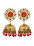 Gold Plated Kundan Studded Floral Patterned Meenakari Jhumka Earrings Red with Pearls RAE0797